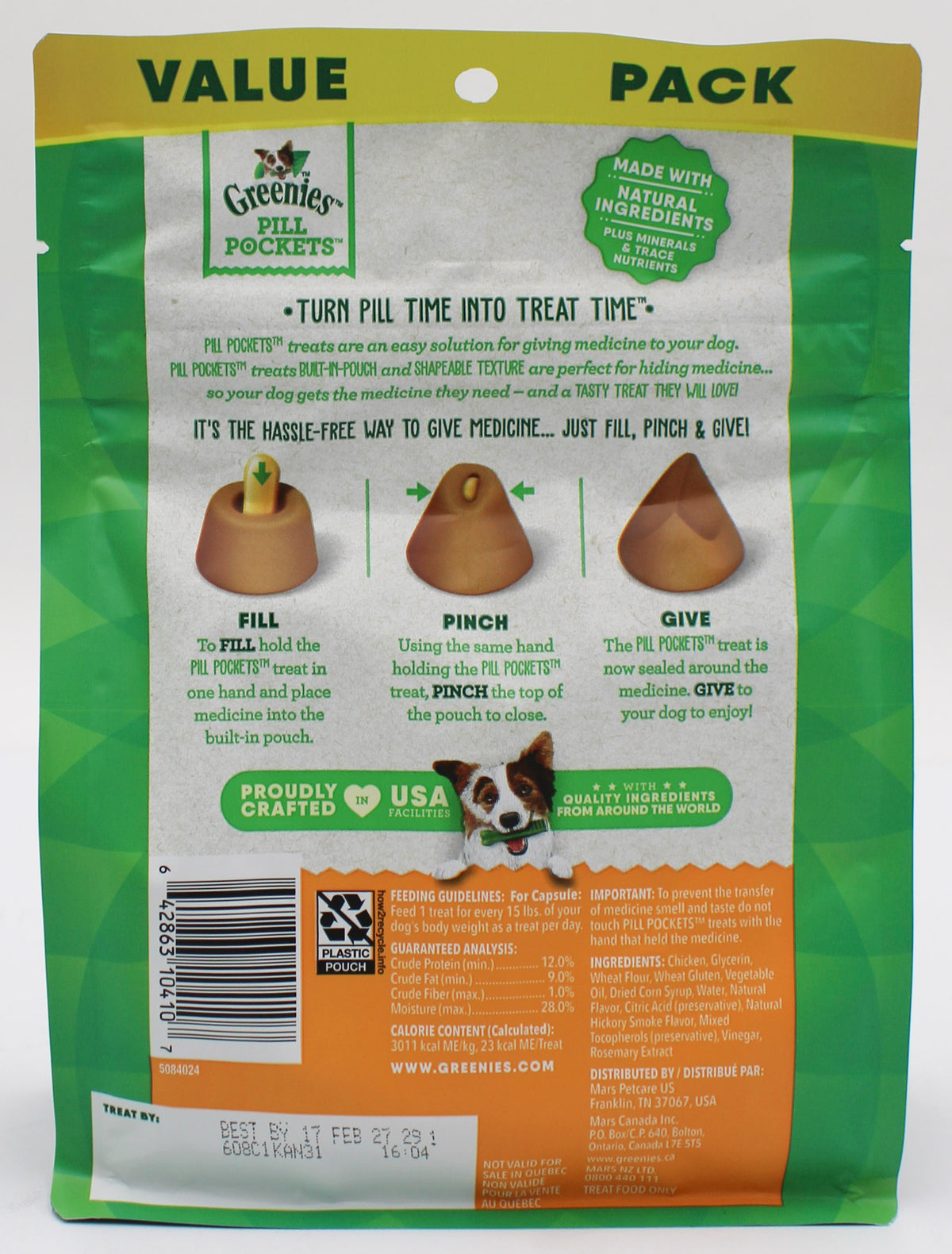 GREENIES PILL POCKETS CHICKEN FLAVOR LARGE CAPSULE SIZE SOFT DOG TREATS 15.8 OZ (60 PK) BB 2/13/2027
