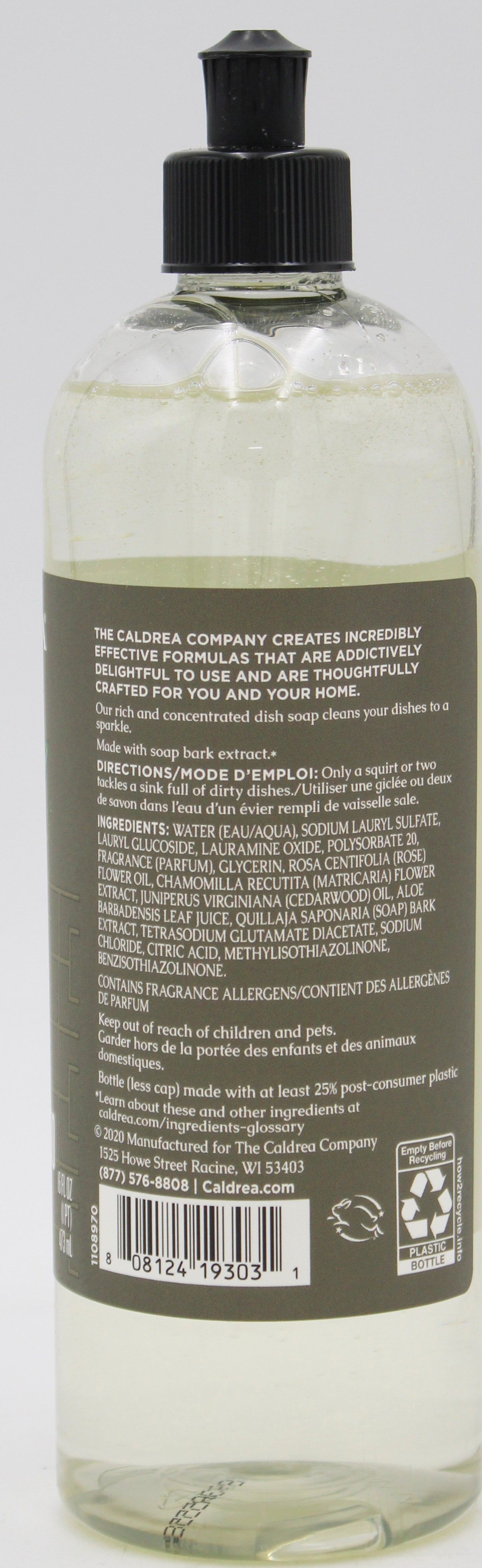CALDREA DISH SOAP ROSEWATER DRIFTWOOD 16oz US