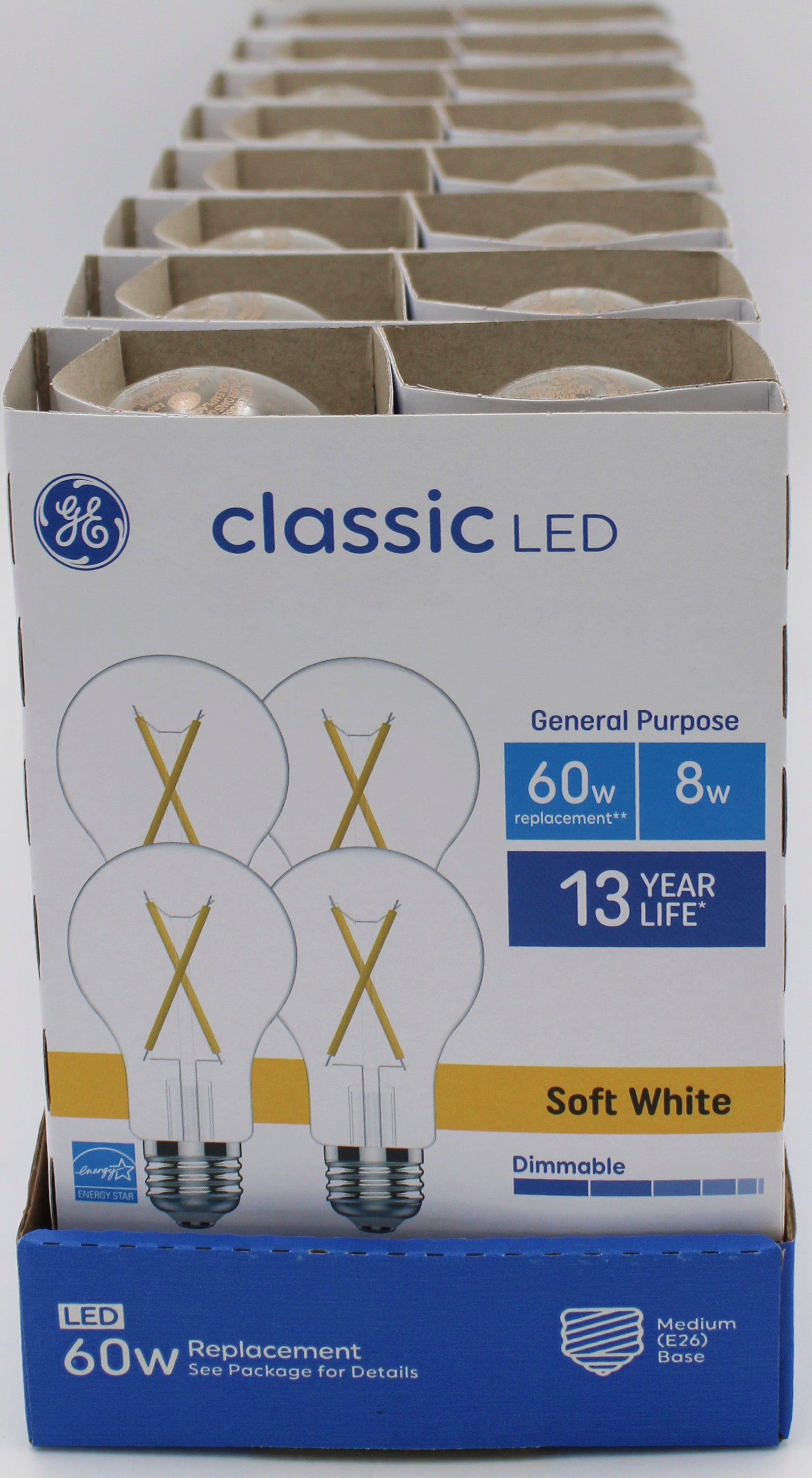 GE CLASSIC SOFT WHITE 60W REPLACEMENT LED CLEAR INDOOR GENERAL PURPOSE A19 LIGHT BULBS 4CT