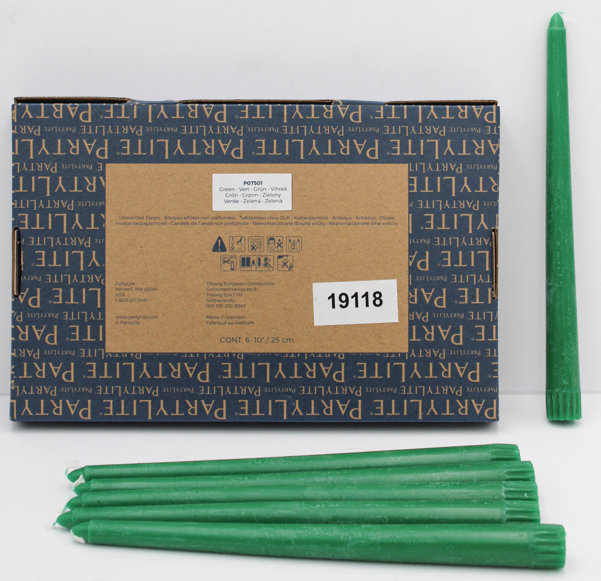 PARTYLITE TAPER CANDLE UNSCENTED GREEN 6ct 10"