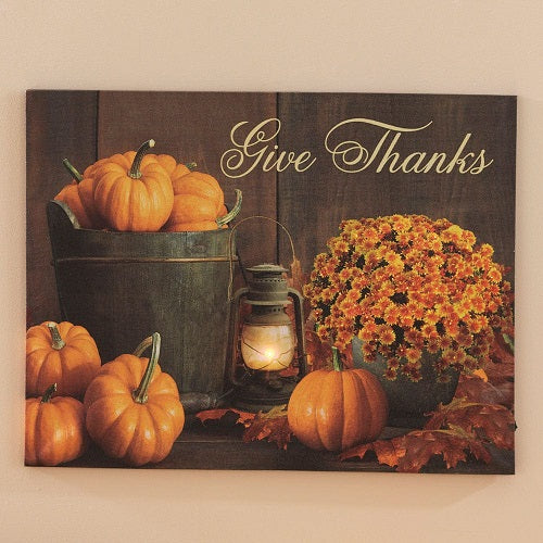 GIVE THANKS LED CANVAS PRINT 27"L x 21"W