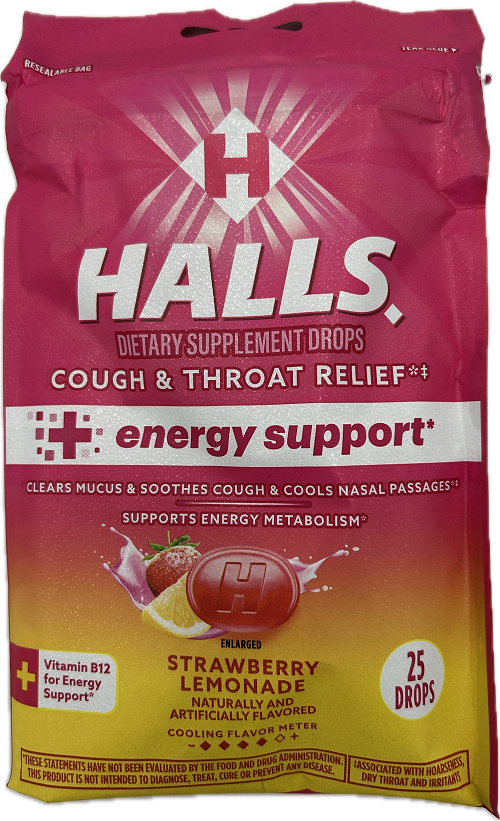 HALLS 25 PC  ENRGY STRWBRYLEM BG 4X12 BEST BY  11/12/2025