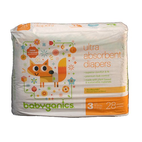 BABYGANICS ULTRA ABSORBENT DIAPERS 28CT SIZE 3