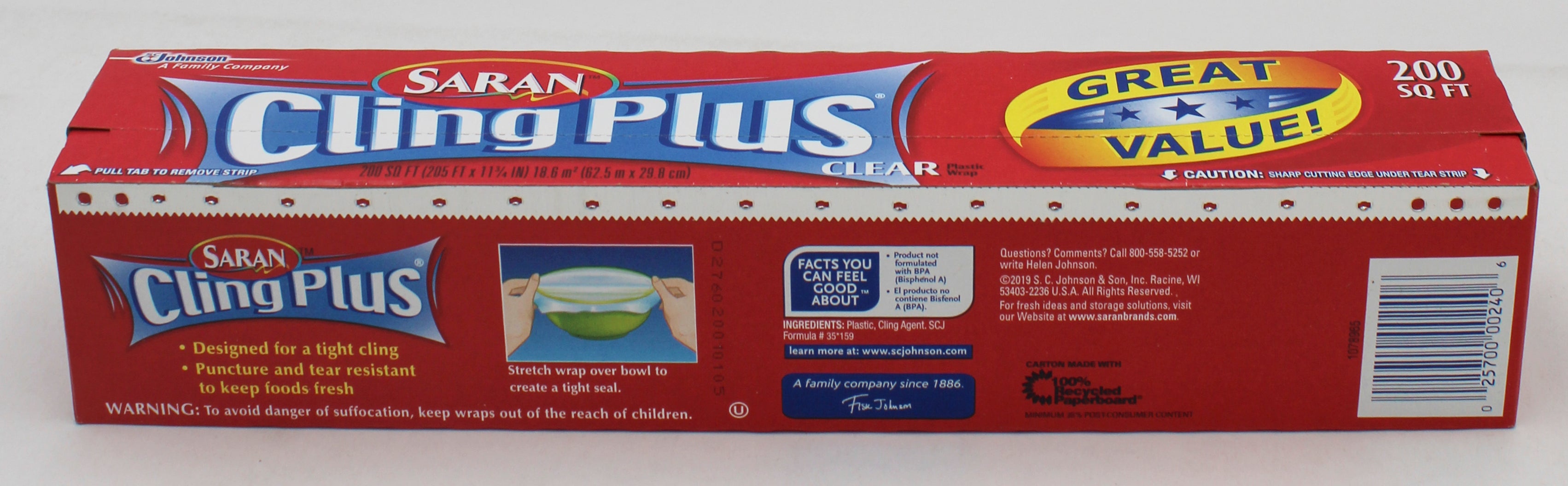 SP SARAN CLING PLUS CLEAR PLASTIC WRAP 200SQ FT