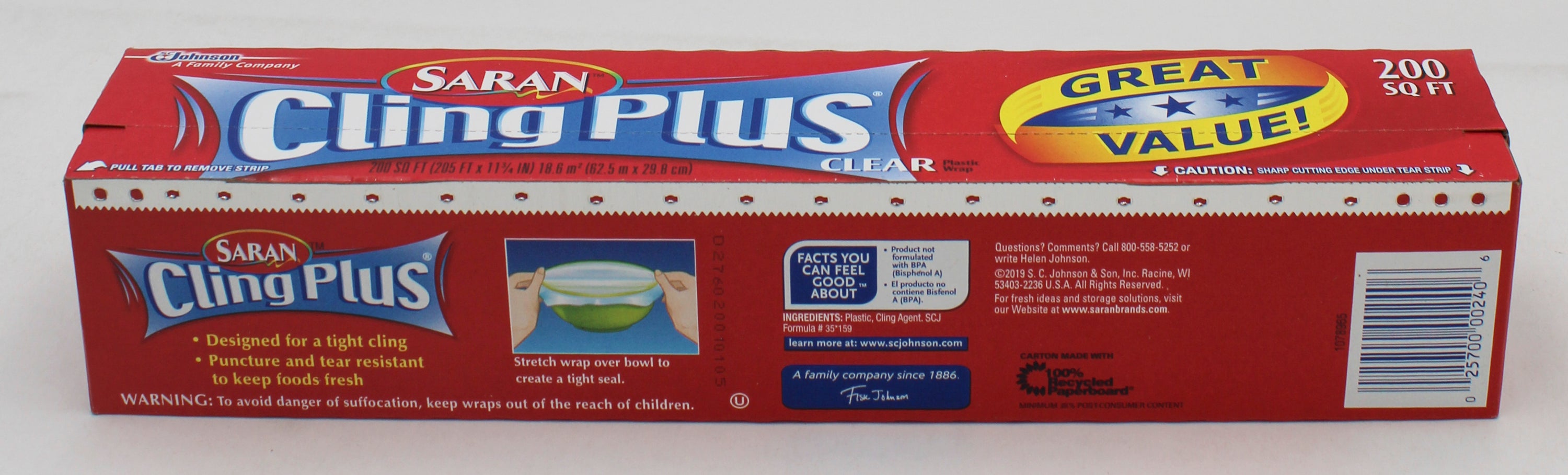 SP SARAN CLING PLUS CLEAR PLASTIC WRAP 200SQ FT