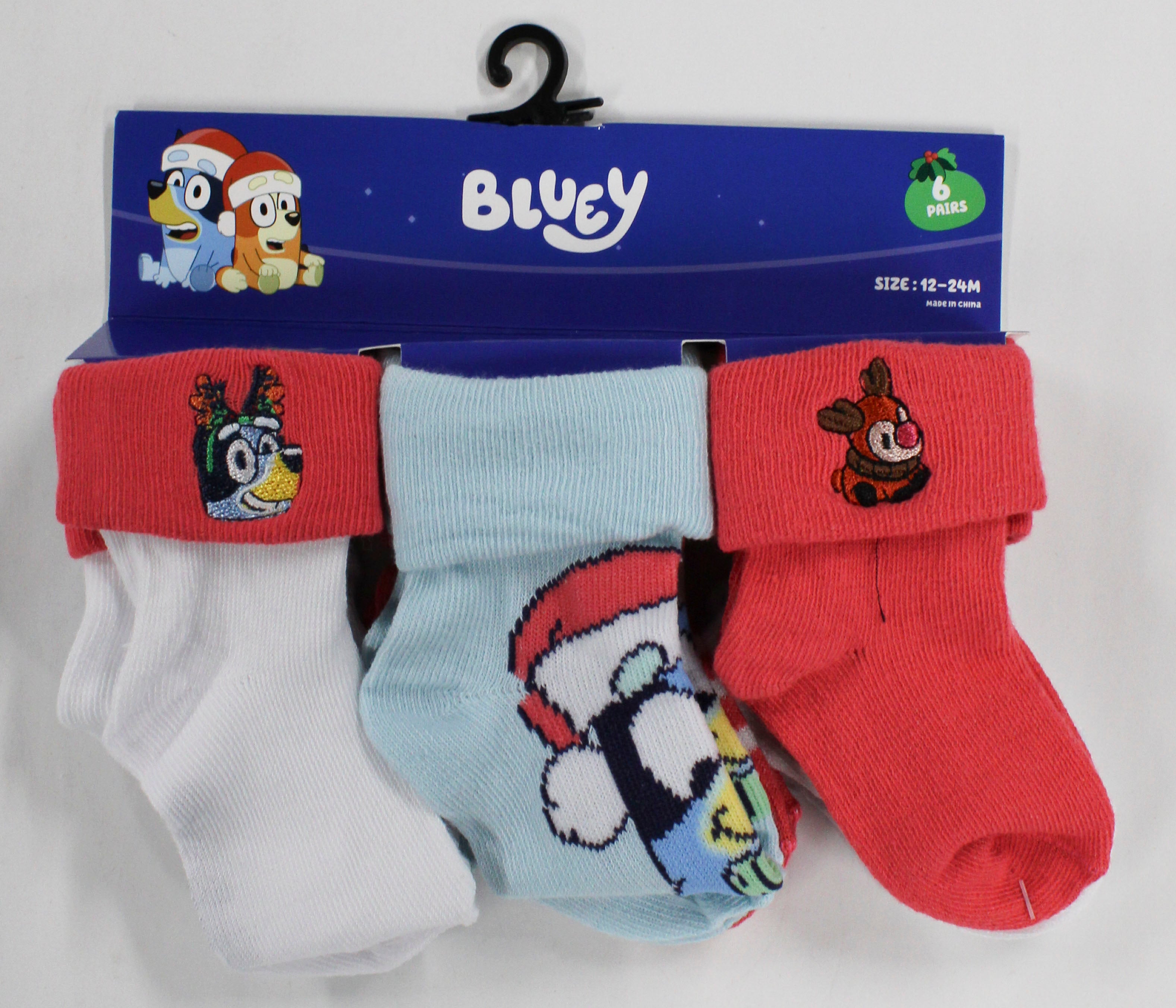 6pk 12-24 BLUEY CHRISTMAS TURN CUFF SOCKS