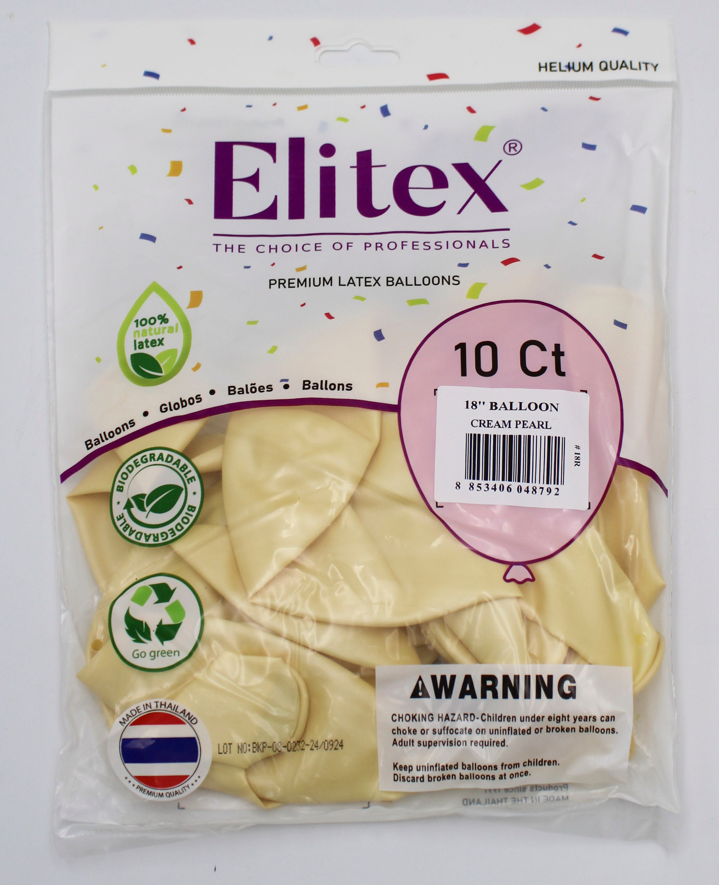 ELITEX 18" CREAM PEARL ROUND BALLOON, 10 PACK