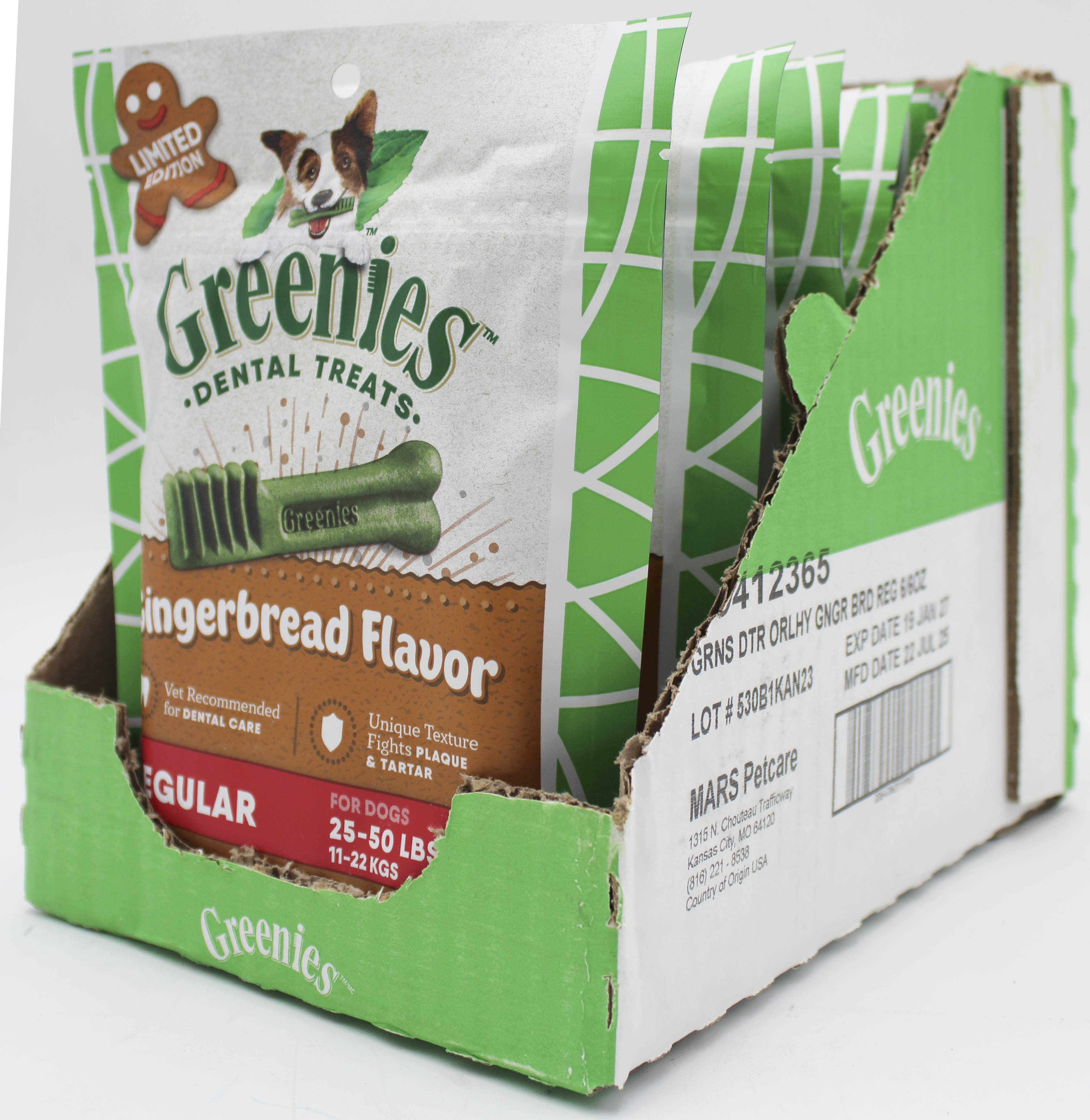 Greenies Gingerbread Regular Dental Dog Treats 6oz 6-Pack Bulk