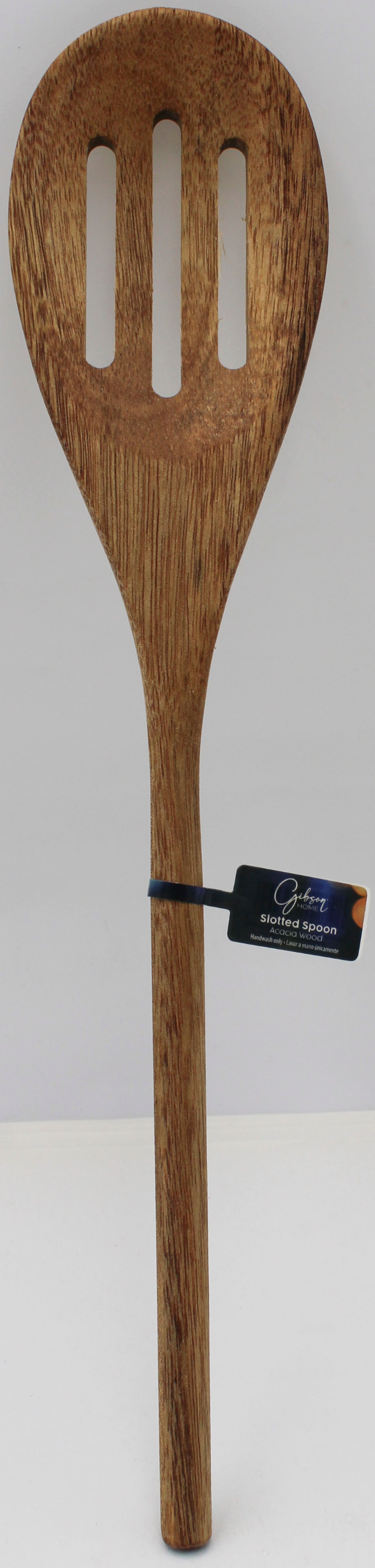 GIBSON HOME - 12in SLOTTED SPOON ACACIA WOOD NI