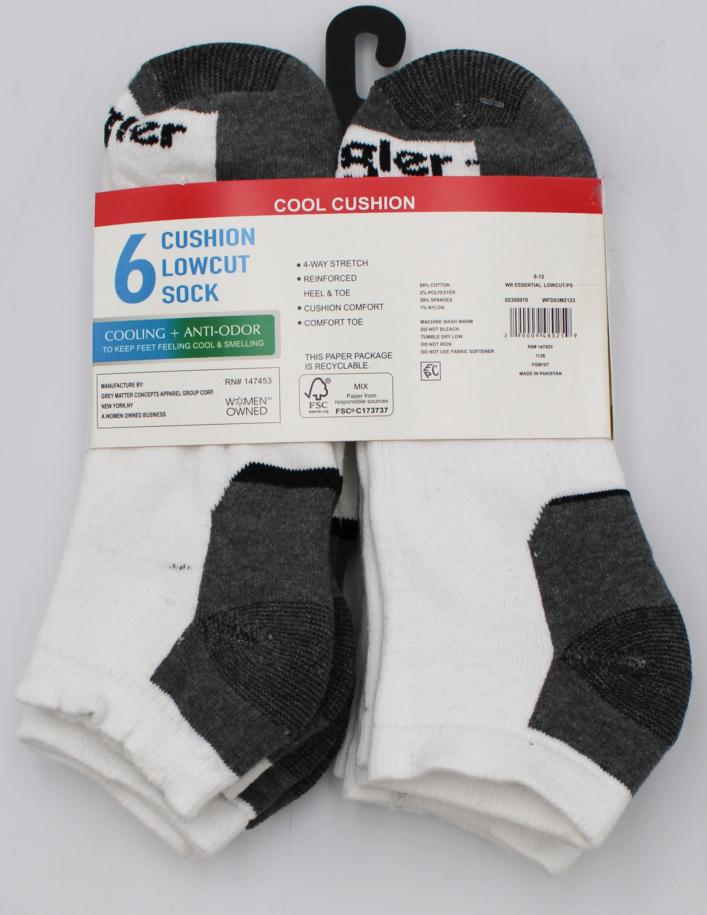 6PK WRANGLER MENS LOWCUT SOCKS - WHITE NI
