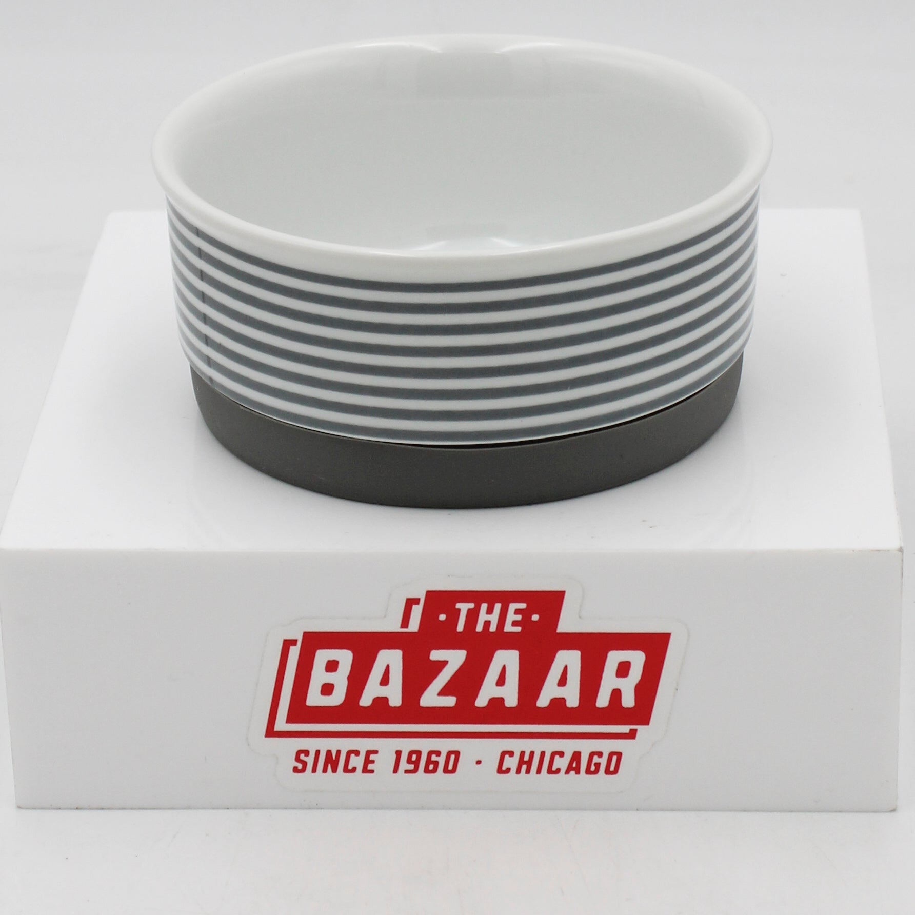 CERAMIC PET BOWL - PAW PATCH STRIPE GRAY - SMALL 4.25Dx2H