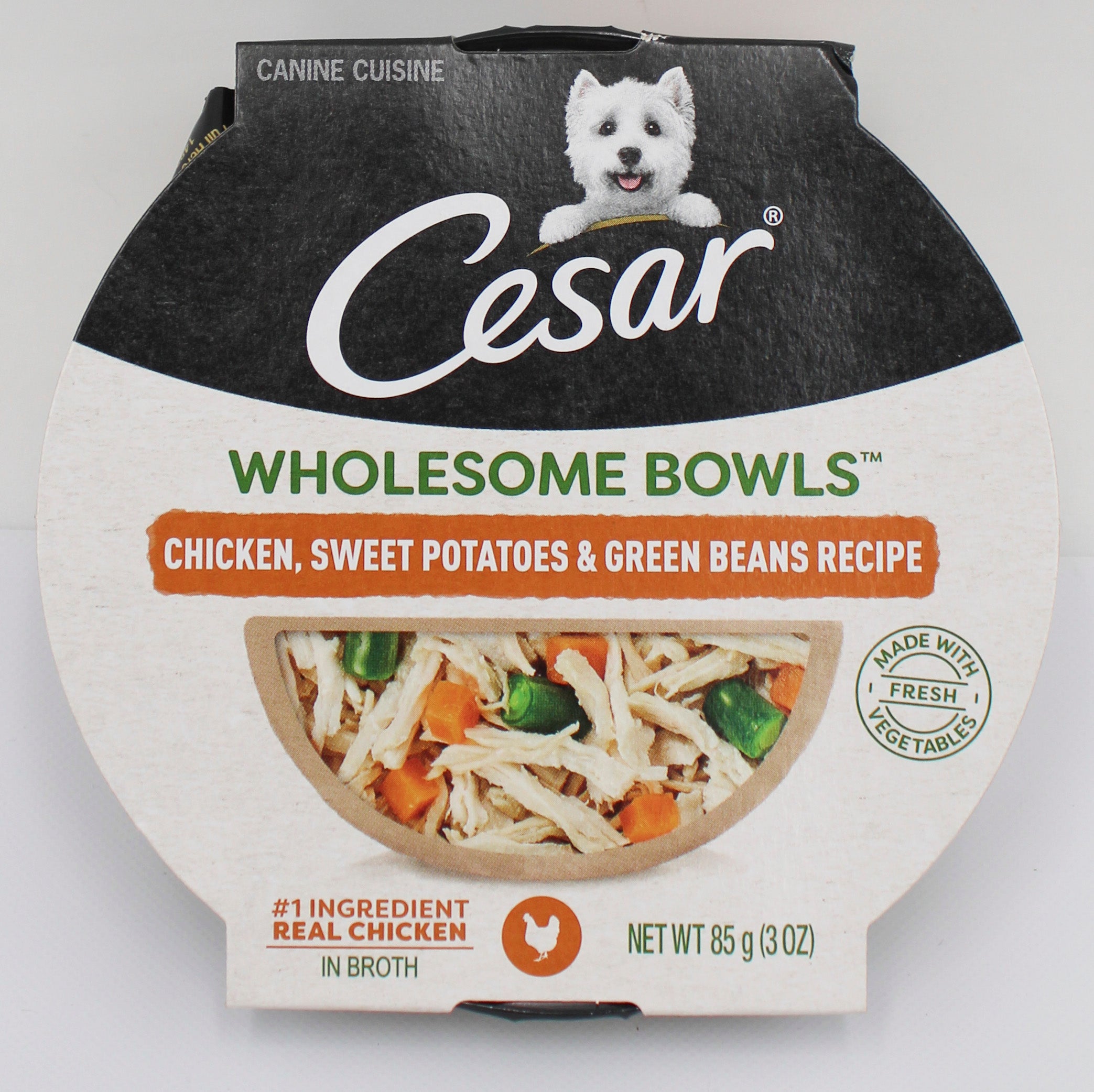 CESAR WHOLESOME BOWLS WET DOG FOOD WITH CHICKEN, SWEET POTATO & GREEN BEANS 3oz. BB 12/25/2027