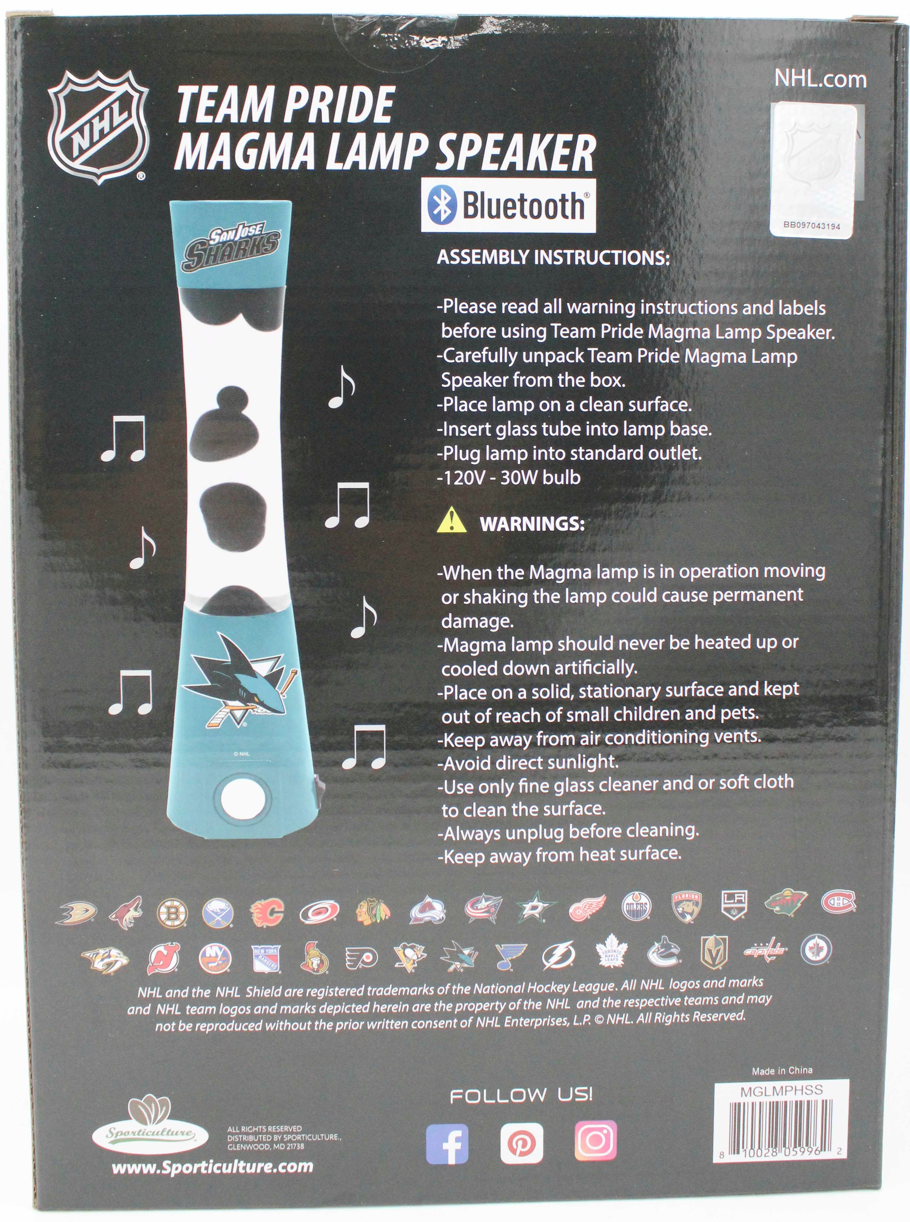 NHL SAN JOSE SHARKS LAVA LAMP SPEAKER 16.5"