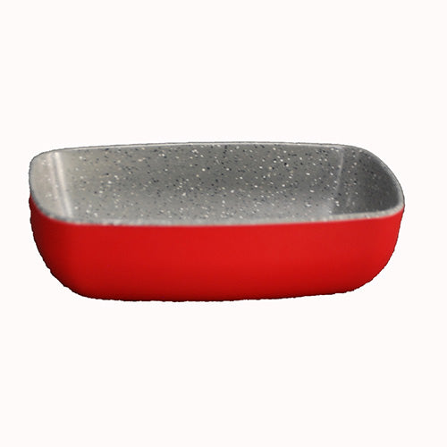 TABLECRAFT RECTANGULAR BOWL 20OZ 6.9x4.25x2.2"-RED EXTERIOR, GREY SPECLE INTERIOR