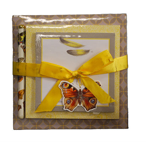 HALLMARK MEMO PAD SET WITH PEN (2PADS 100 SHEETS/1PAD 50 SHEETS) PP$12.95-YELLOW BUTTERFLY NI
