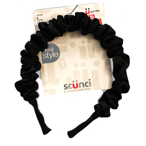 SCUNCI HEADBAND 1CT SCRUNCHED SATINN-BLACK NI