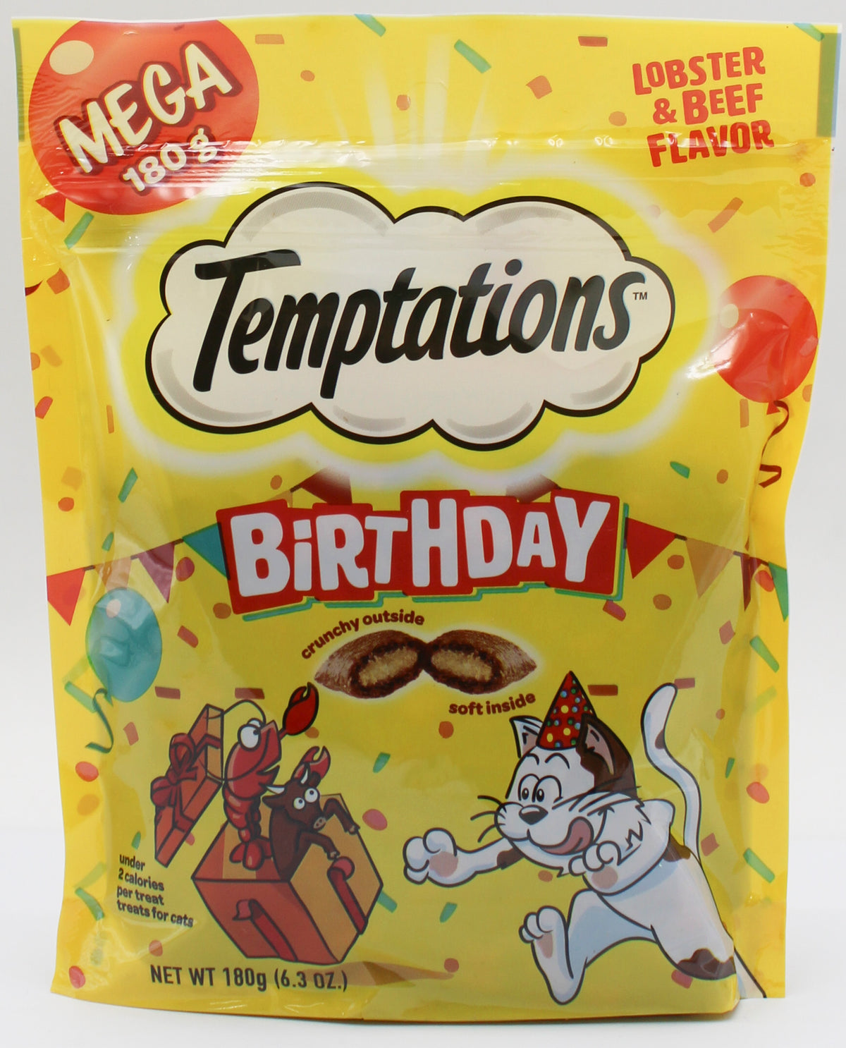 TEMPTATIONS BIRTHDAY LOBSTER & BEEF FLAVOR CRUNCHY & SOFT CAT TREATS 6.3 OZ BB 05/2027