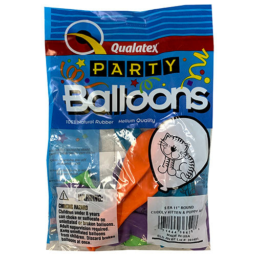 HELIUM BALLOONS 5CT/11"-KITTN/PUPPY.