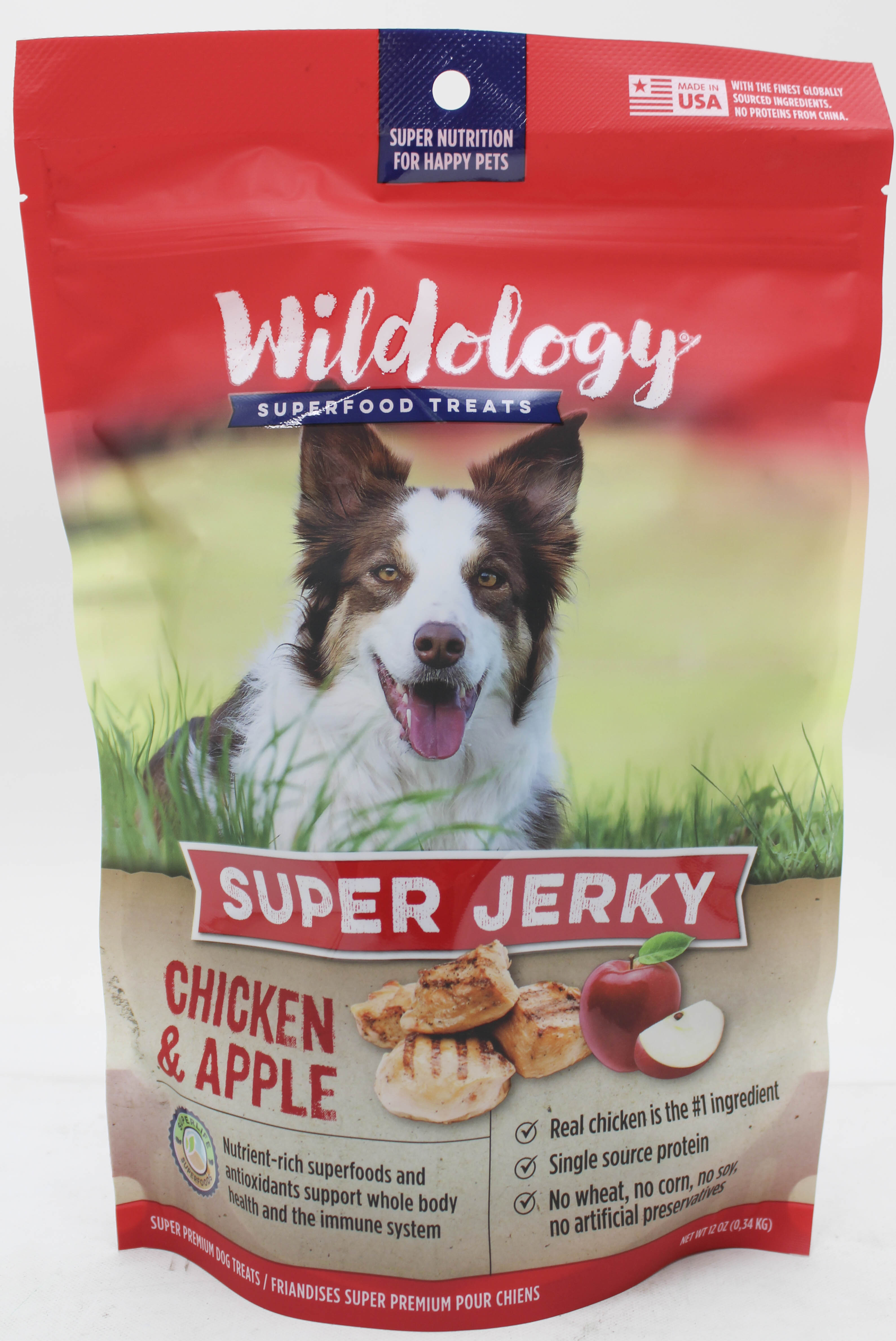 WILDOLOGY DOG JERKY CHICKEN & APPLE FLAVOR 12oz. BB03/13/2027