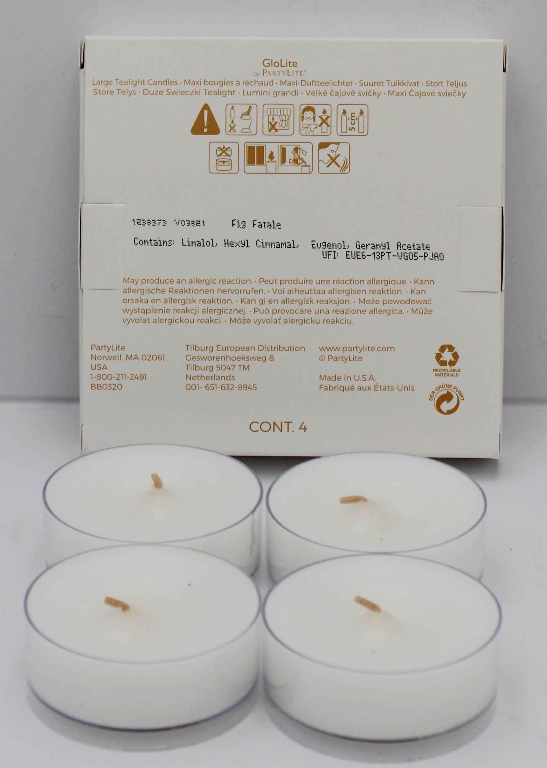 PARTYLITE GLO FIG FATALE LARGE TEALIGHTS 4ct