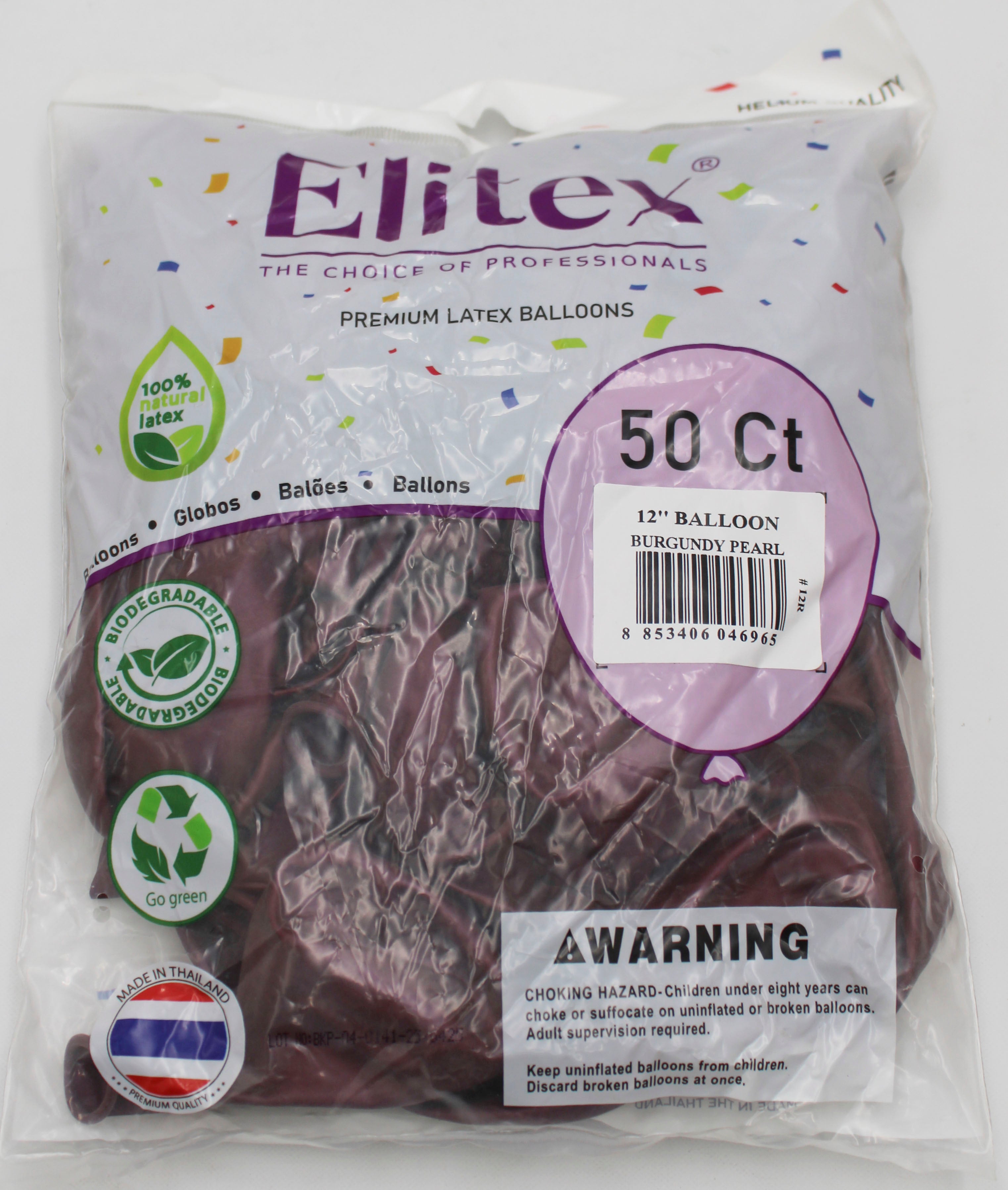 ELITEX 12" BURGUNDY PEARL ROUND BALLOON, 50 PACK