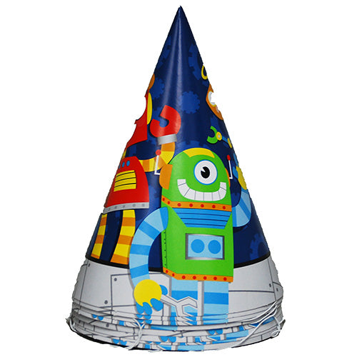 PARTY HAT 8CT-PARTY ROBOTS