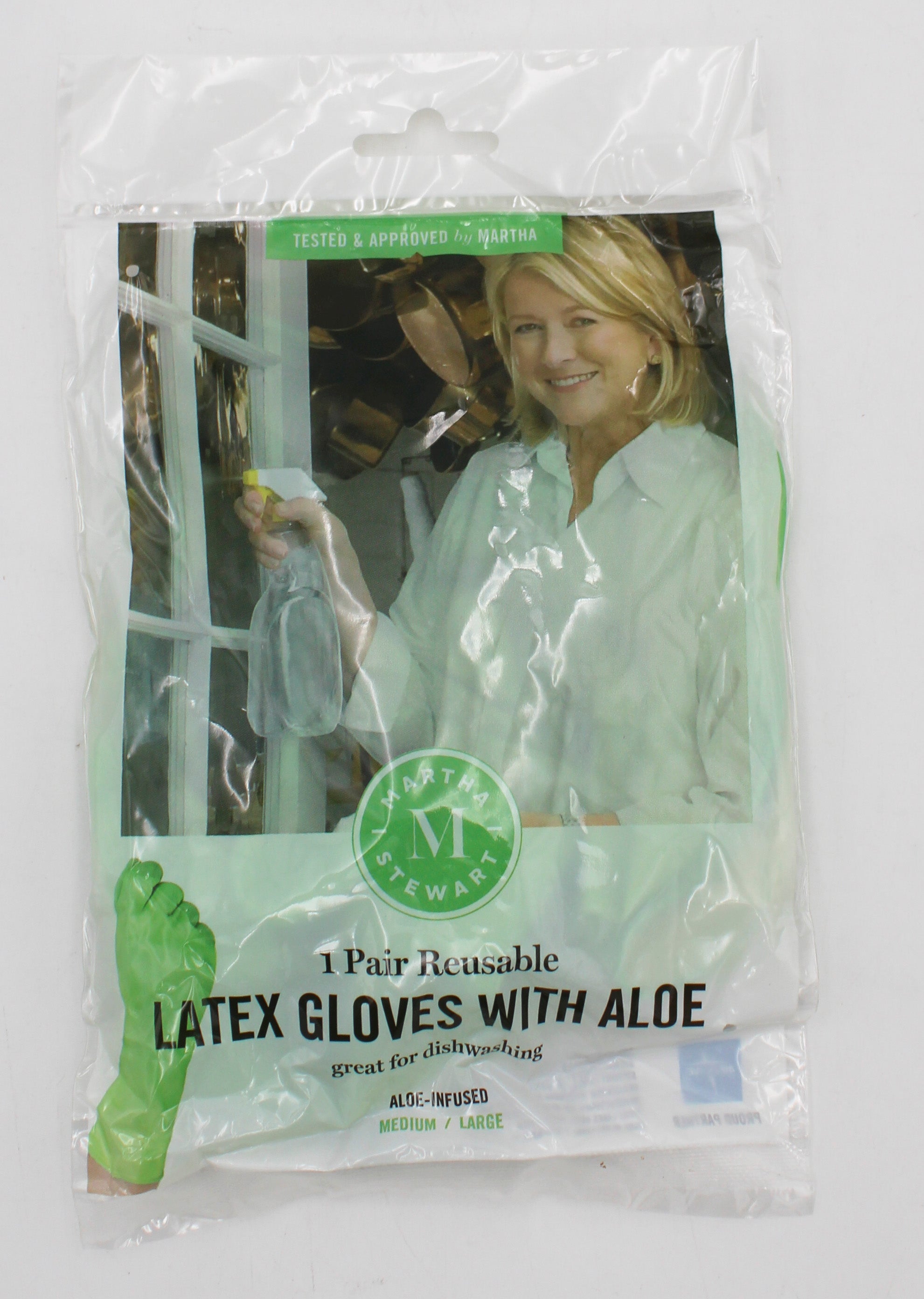 MARTHA STEWART LATEX HOUSEHOLD CLEANING GLOVES WITH ALOE, M/L, NI.