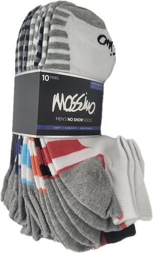 MOSSIMO 10 PAIRS MENS NO SHOW SOCKS SIZE 10-13 ASSORTED PP$26'