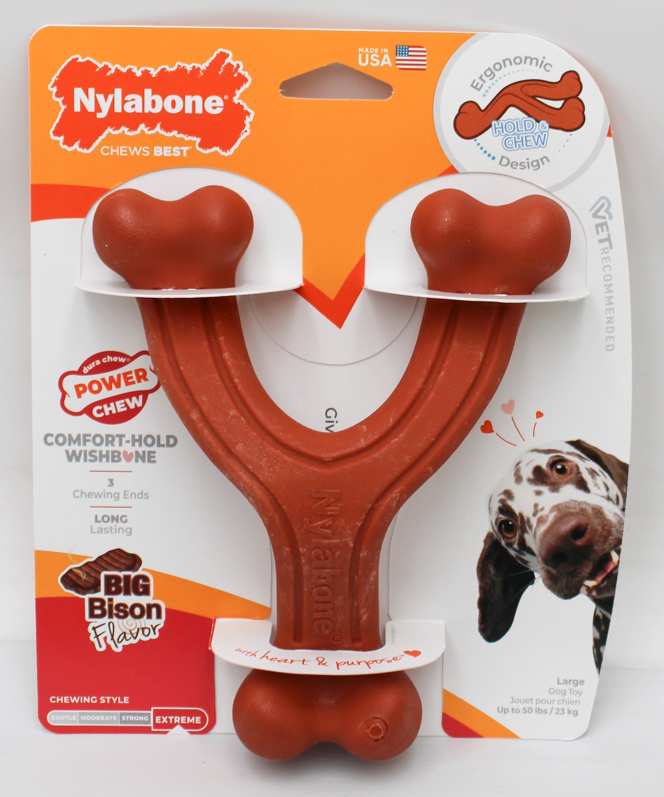 NYLABONE POWER CHEW WISHBONE, BISON SZ LARGE
