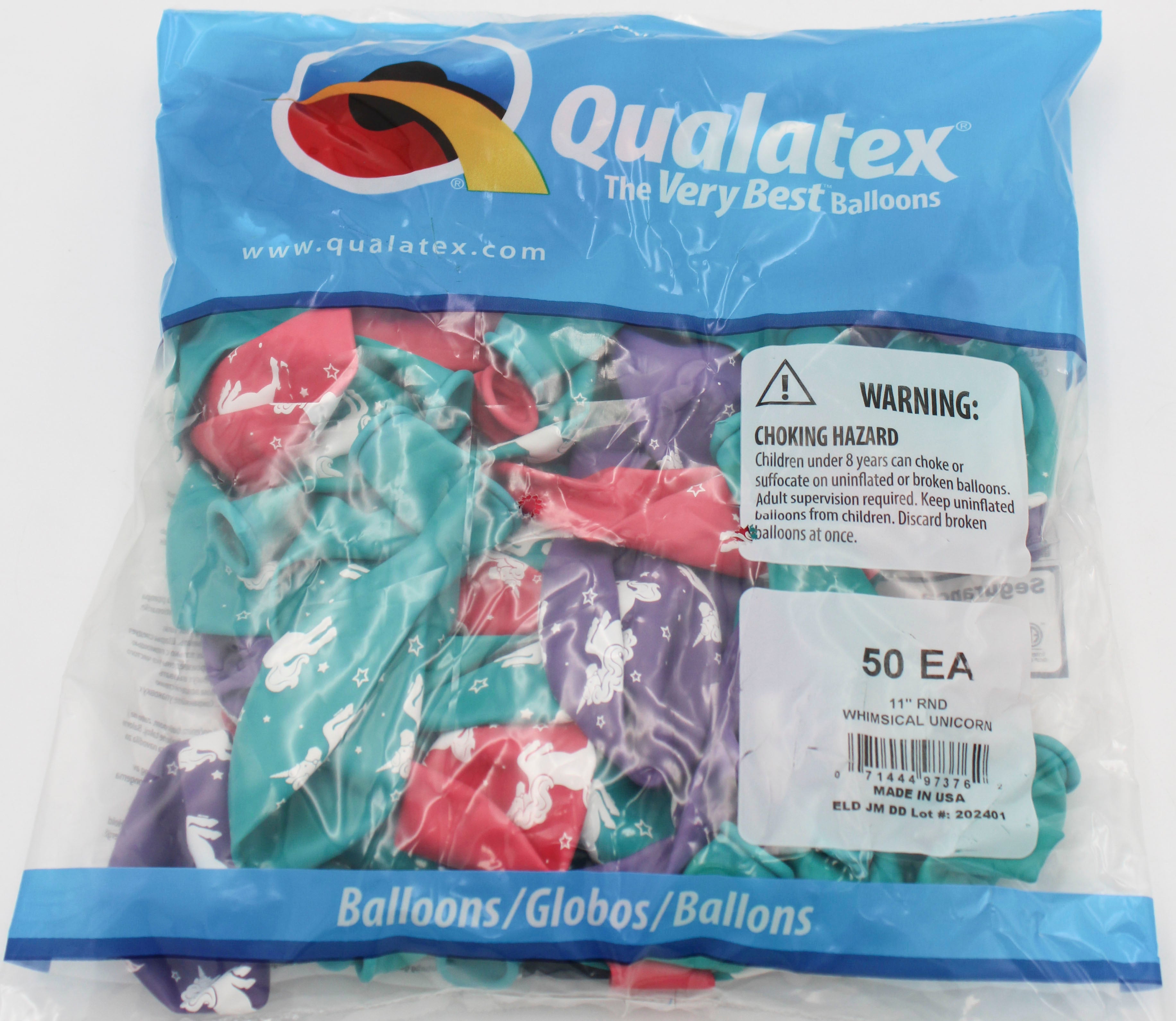 QX 11" Round Latex Balloons Whimsical Unicorn Assorted 50ct