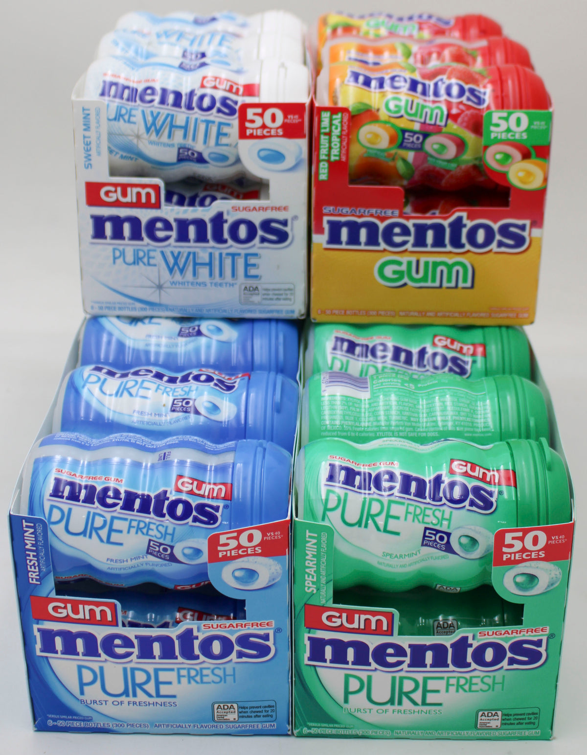 MENTOS GUM 4-FLAVOR CURVY BOTTLE, 48-UNIT FLOOR DISPLAY BB 2/1/27 NI