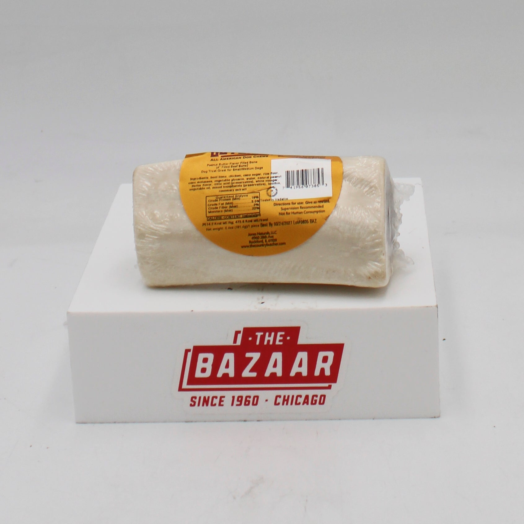 THE COUNTRY BUTCHER NATURAL DOG CHEWS PEANUT BUTTER 1CT FILLED BONE 6.4oz BB 03/24/27