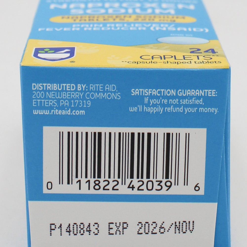 RITE AID NAPROXEN SODIUM PAIN/FEVER REDUCER CAPLETS 24ct EXP 11/15/2026 COMPARES TO Aleve