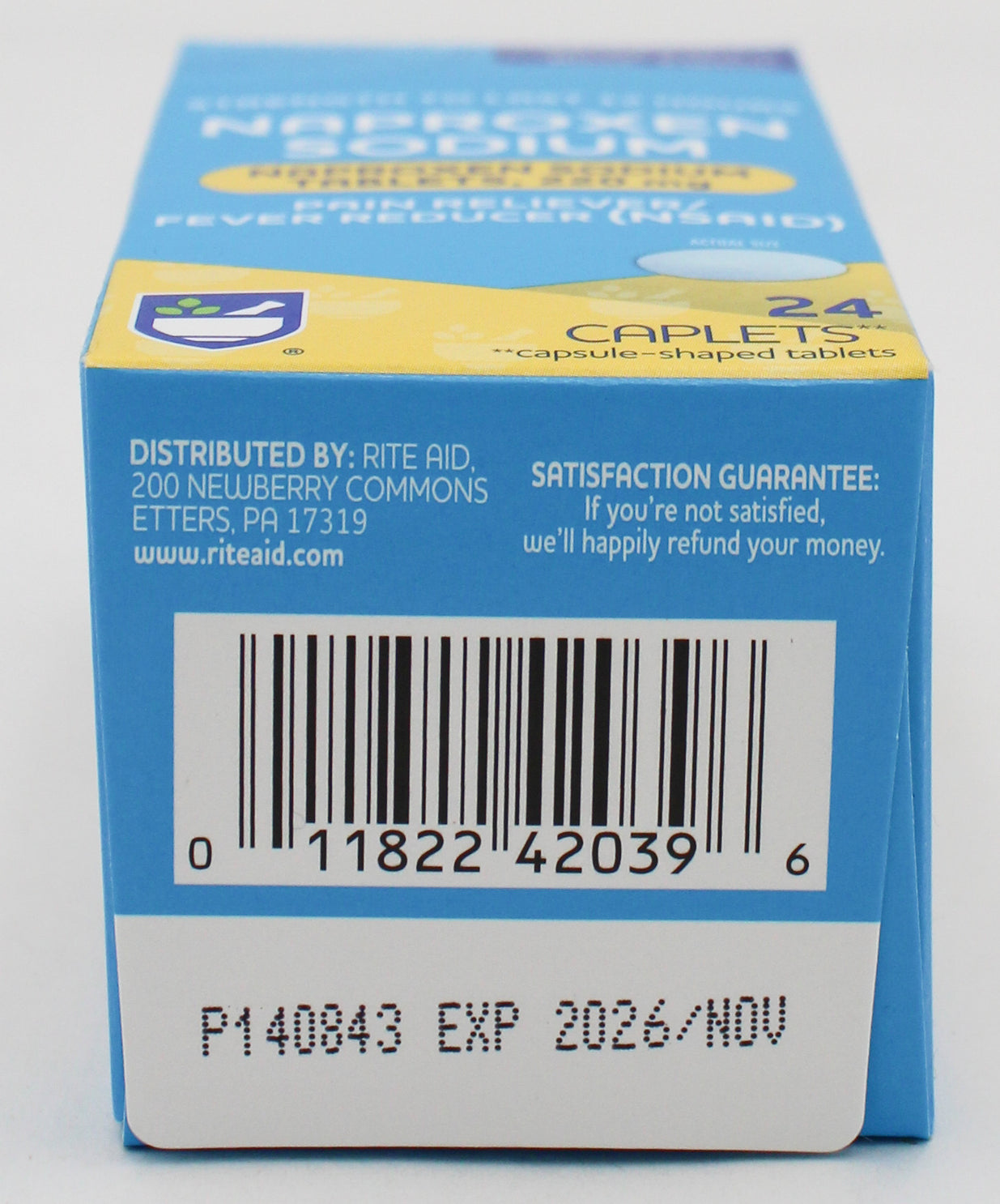 RITE AID NAPROXEN SODIUM PAIN/FEVER REDUCER CAPLETS 24ct EXP 11/15/2026 COMPARES TO Aleve