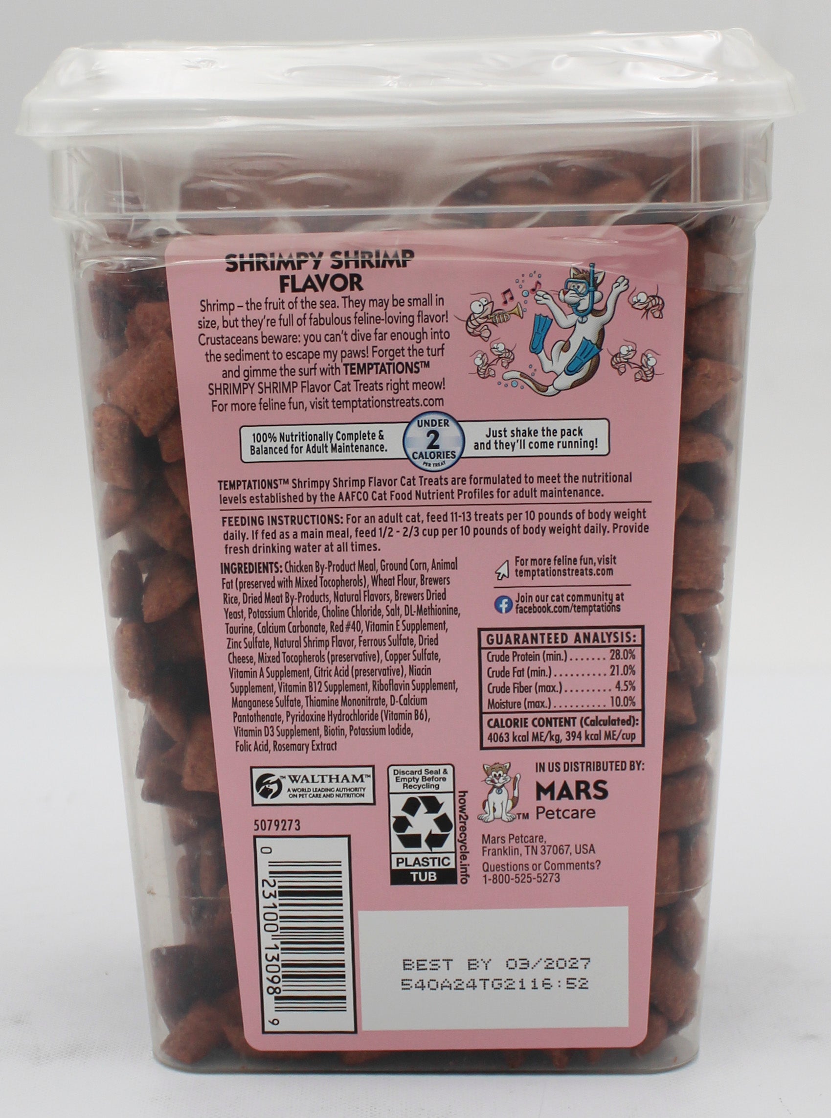 TEMPTATIONS CLASSIC SHRIMPY SHRIMP AND SEAFOOD FLAVOR CRUNCHY CAT TREATS - 16OZ BB 3/13/2027