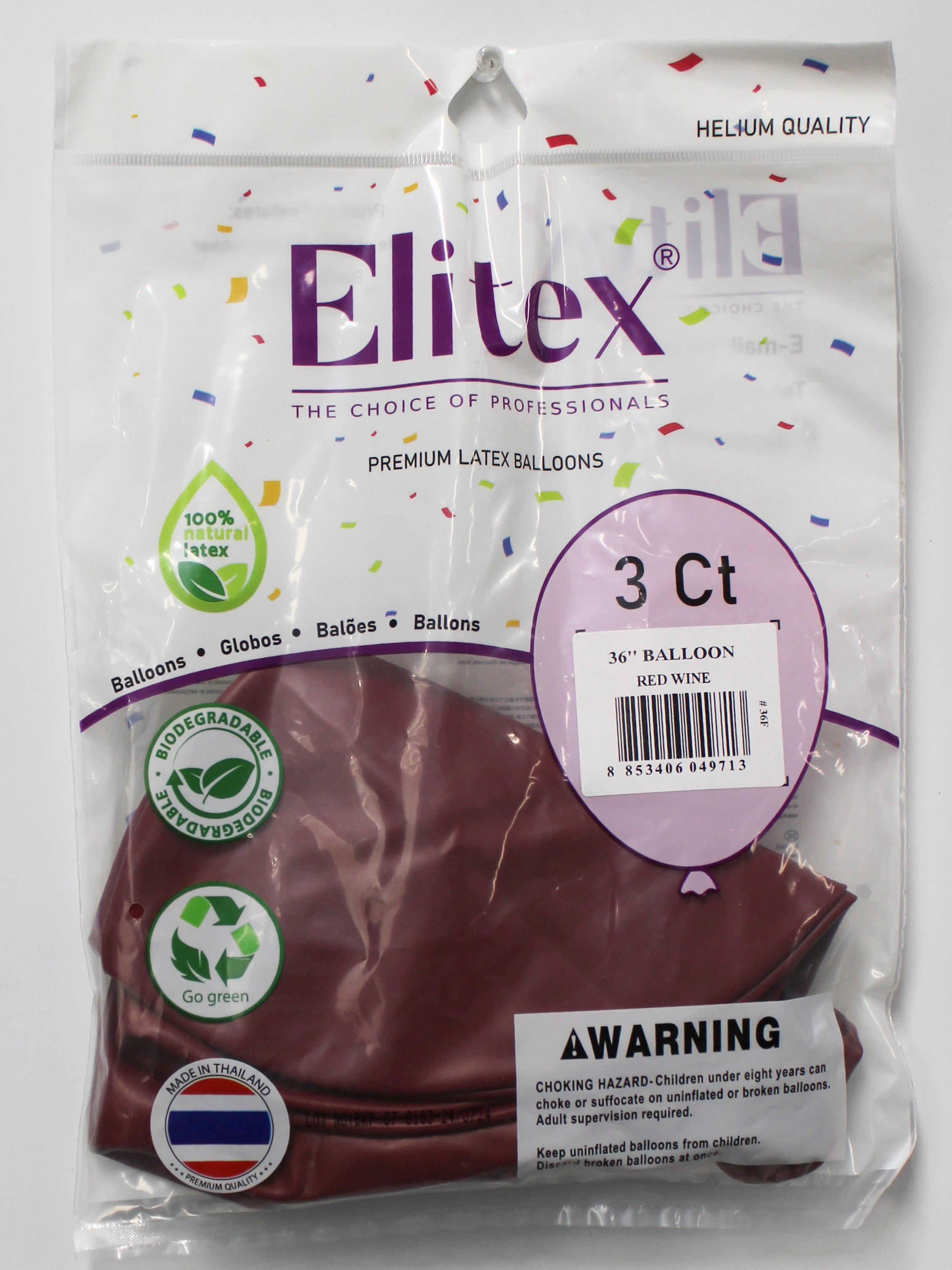 ELITEX 36" RED WINE ROUND BALLOON, 3 PACK