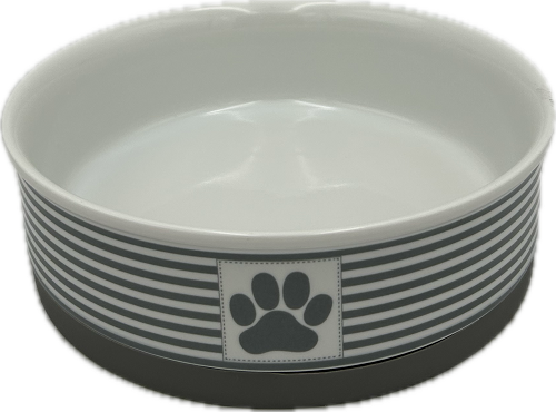 PET BOWL - PAW PATCH STRIPE GRAY - LARGE 7.5Dx2.4H