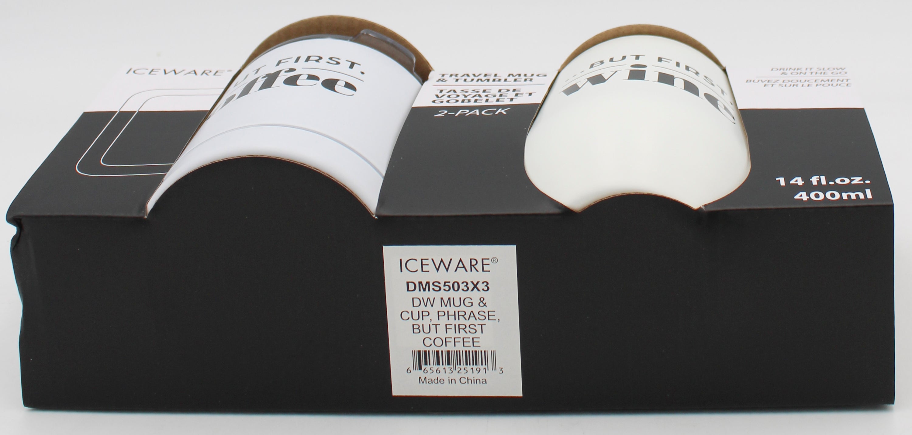 14oz 2pc DOUBLE WALL STEMLESS MUG & STEMLESS WINE - BUT FIRST, COFFEE/WINE