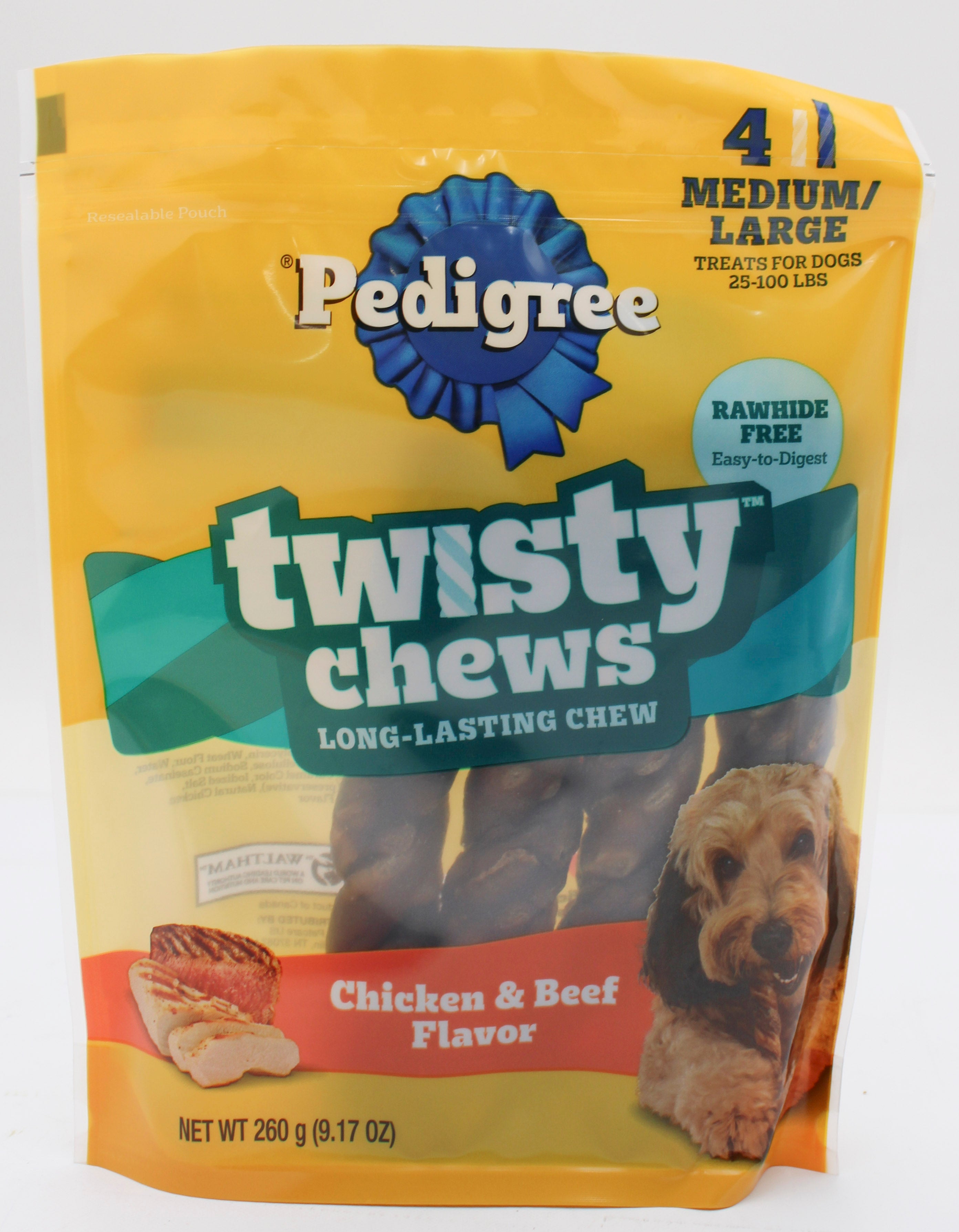 PEDIGREE TWISTY CHEWS DOG TREATS MEDIUM CHICKEN & BEEF FLAVOR 9.17 OZ. (4 PK) BB 3/16/2027