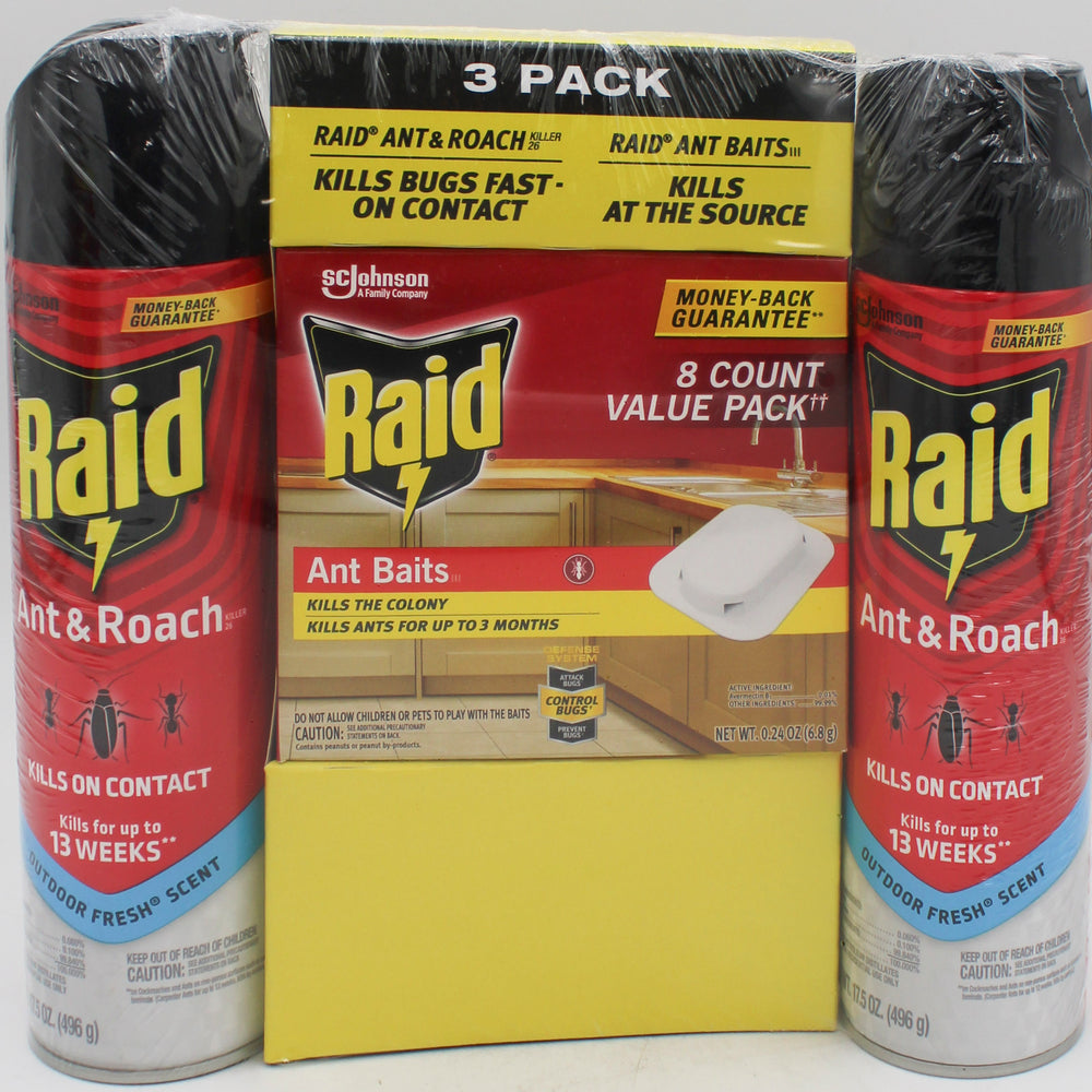 SP PEST2025 RAID ANT & ROACH 3CT  (2-17.5oz + 1-ANT BAITS 0.24oz) FRESH PRISTINE