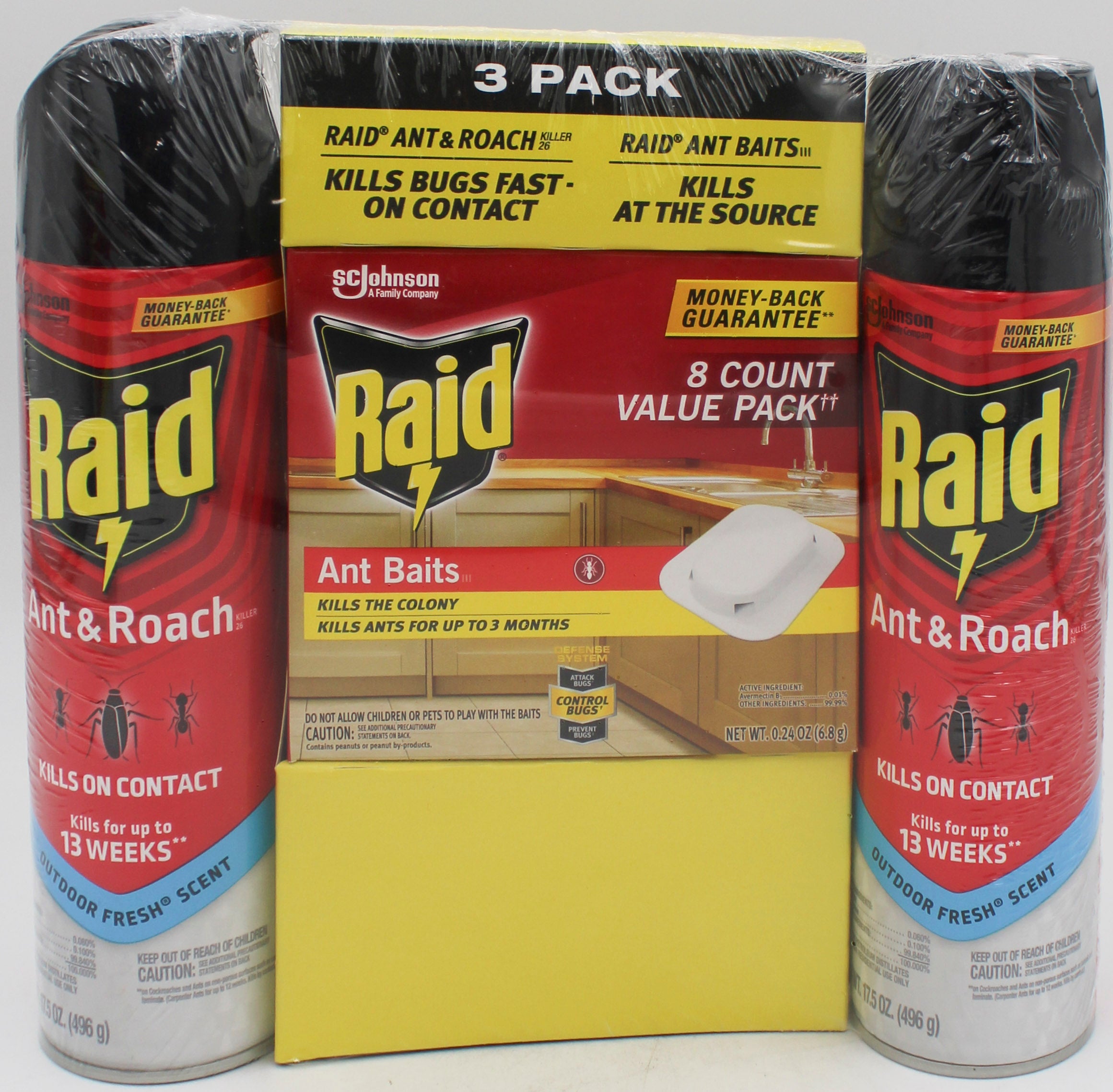 SP PEST2025 RAID ANT & ROACH 3CT  (2-17.5oz + 1-ANT BAITS 0.24oz) FRESH PRISTINE