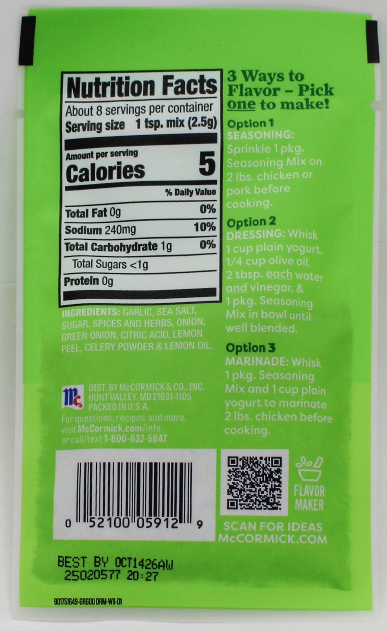 MCCORMICK FLAVOR MAKER GREEN GODDESS SEASONING MIX .75 Oz BB 10/14/2026
