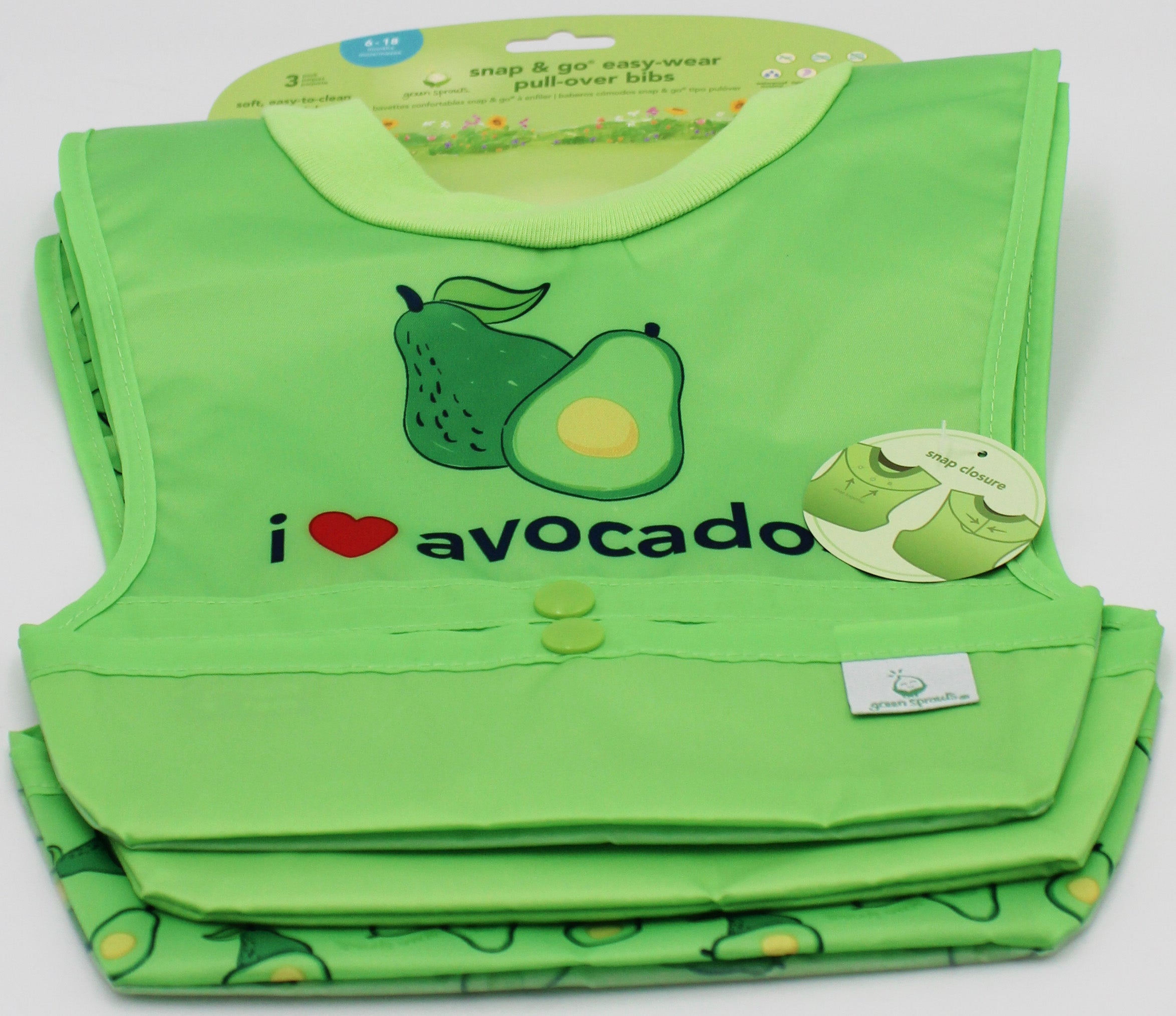 O2COOL 3PK SNAP & GO EASY-WEAR PULL-OVER BIB -ASSORTED 6-18 MO