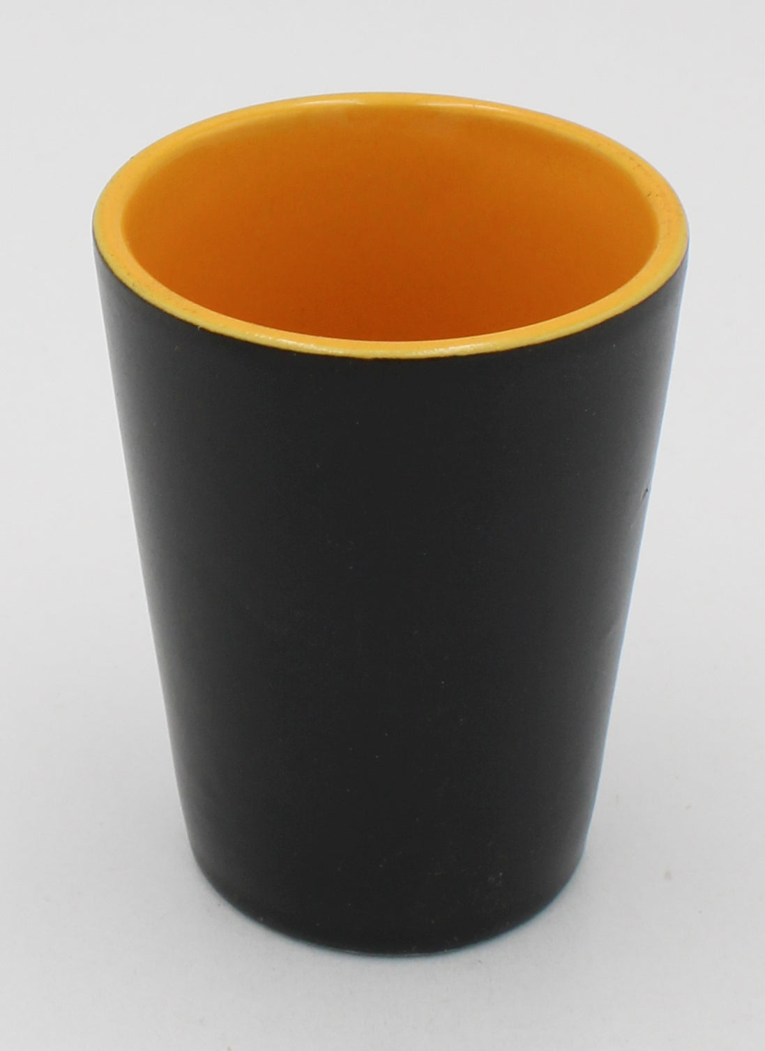 2OZ CERAMIC SHOT GLASS, MATTE, BLACK - INNER COLOR YELLOW