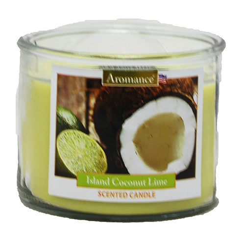 AROMANCE 3WICK GLASS CANDLE 12oz-ISLND COCONUT LIME