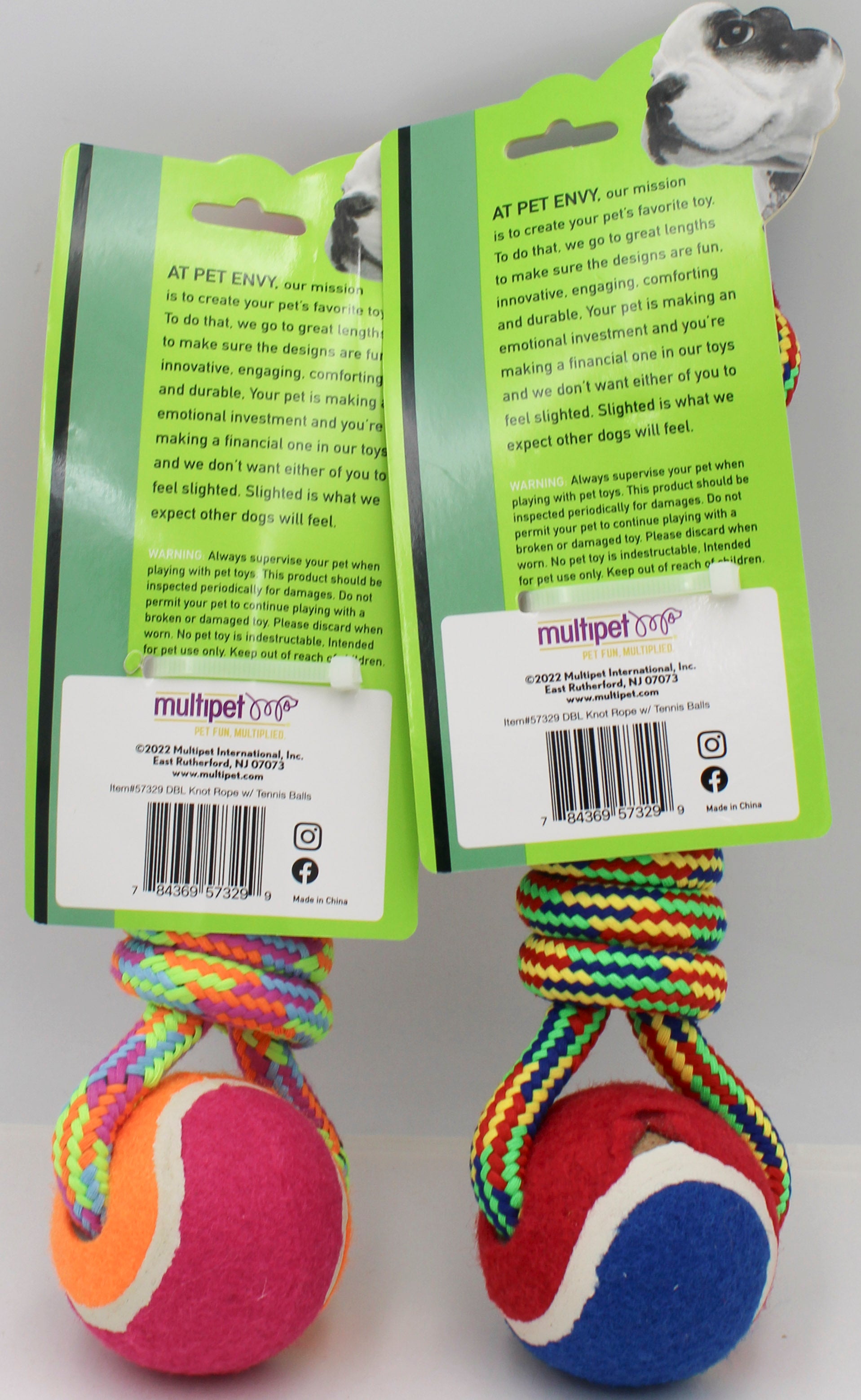 MULTIPET PET ENVY TWO KNOT ROPE W/TENNIS BALL 10"