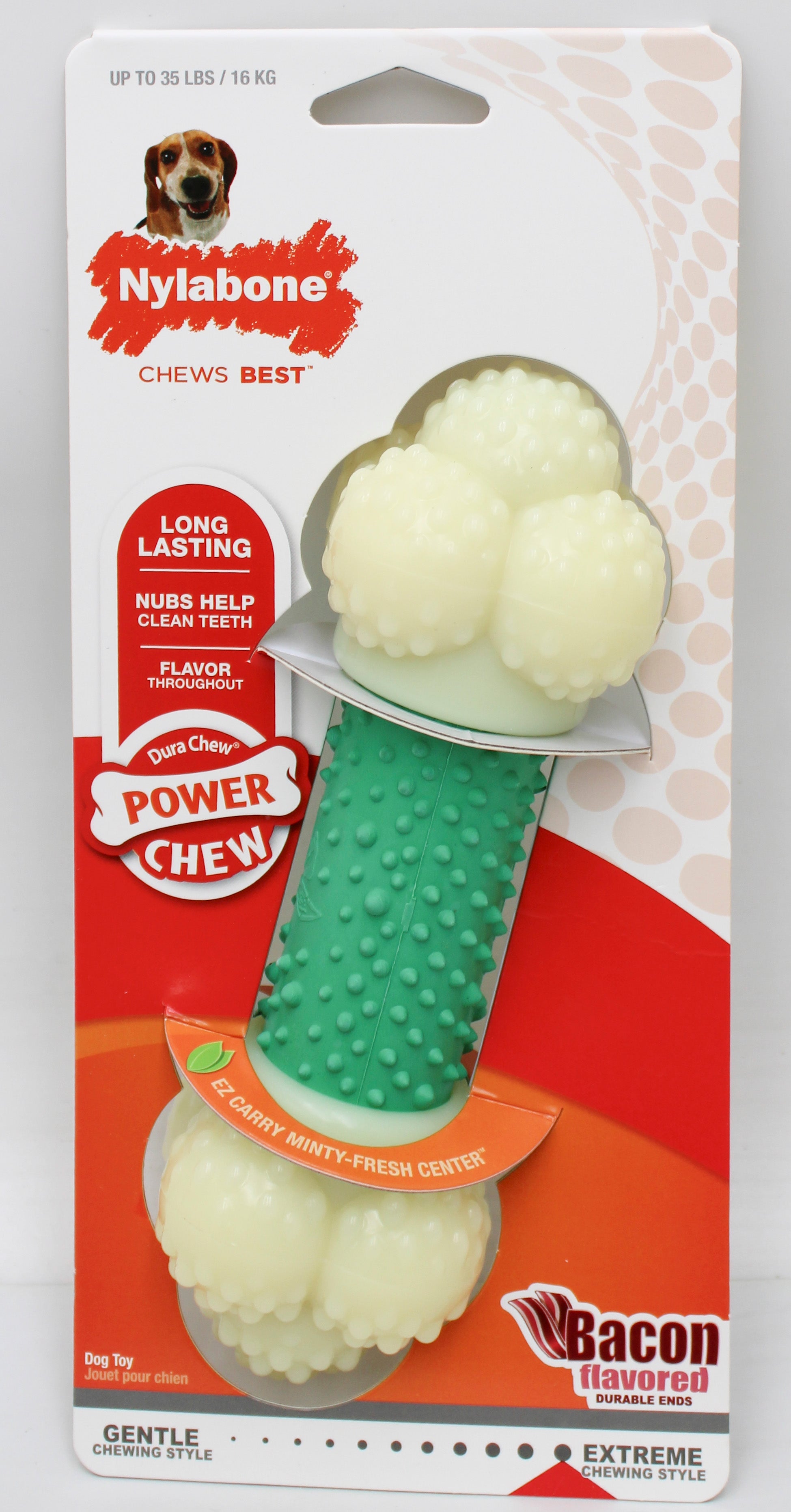 NYLABONE POWER CHEW DOUBLE ACTION CHEW BONE, BACON SZ WOLF