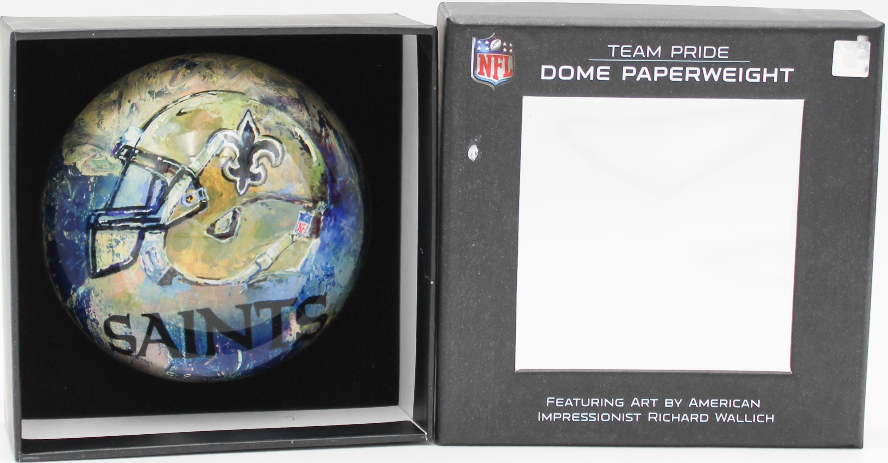 OFFICIALLY LICENCED NEW ORLEANS SAINTS GLASS DOME PAPERWEIGHT 4"