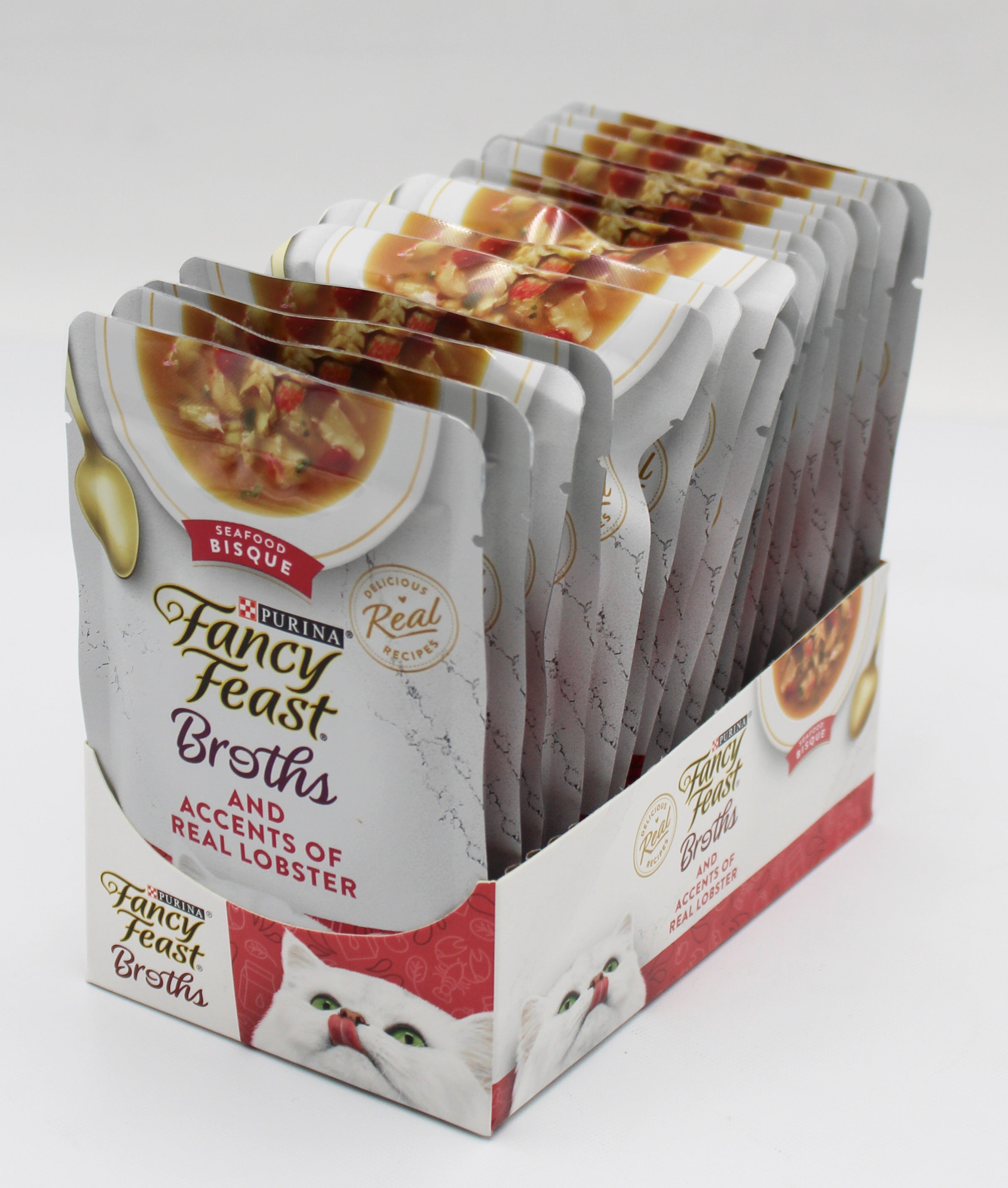 PURINA FANCY FEAST BROTHS 1.4oz. LOBSTER SEAFOOD BISQUE BB 12/31/26 NI