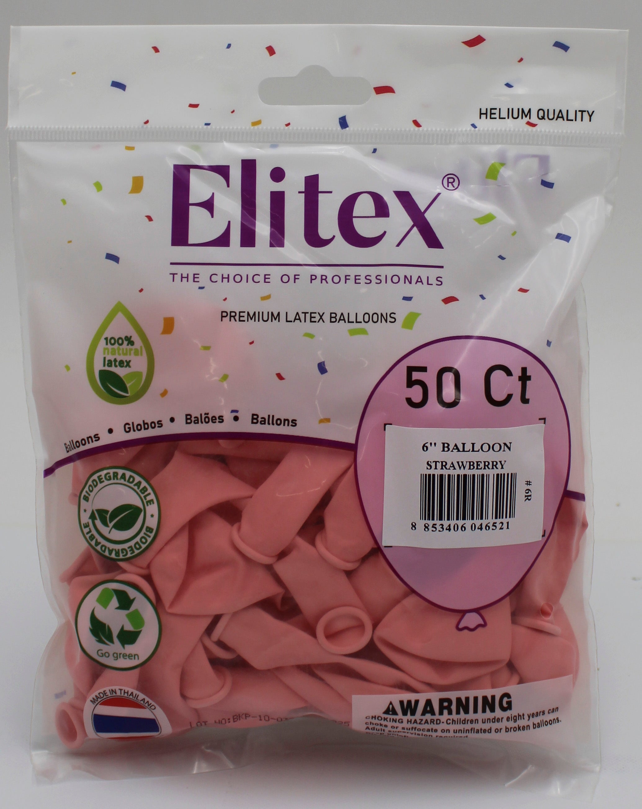 ELITEX 6" SMOOTHIE STRAWBERRY ROUND BALLOON, 50 PACK